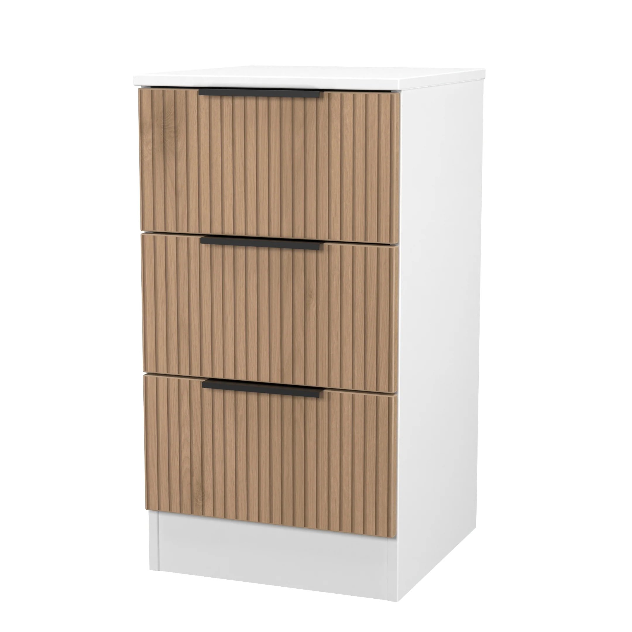 Java 3 Drawer Bedside in Slatted Effect / White - Ready Assembled - Image 3
