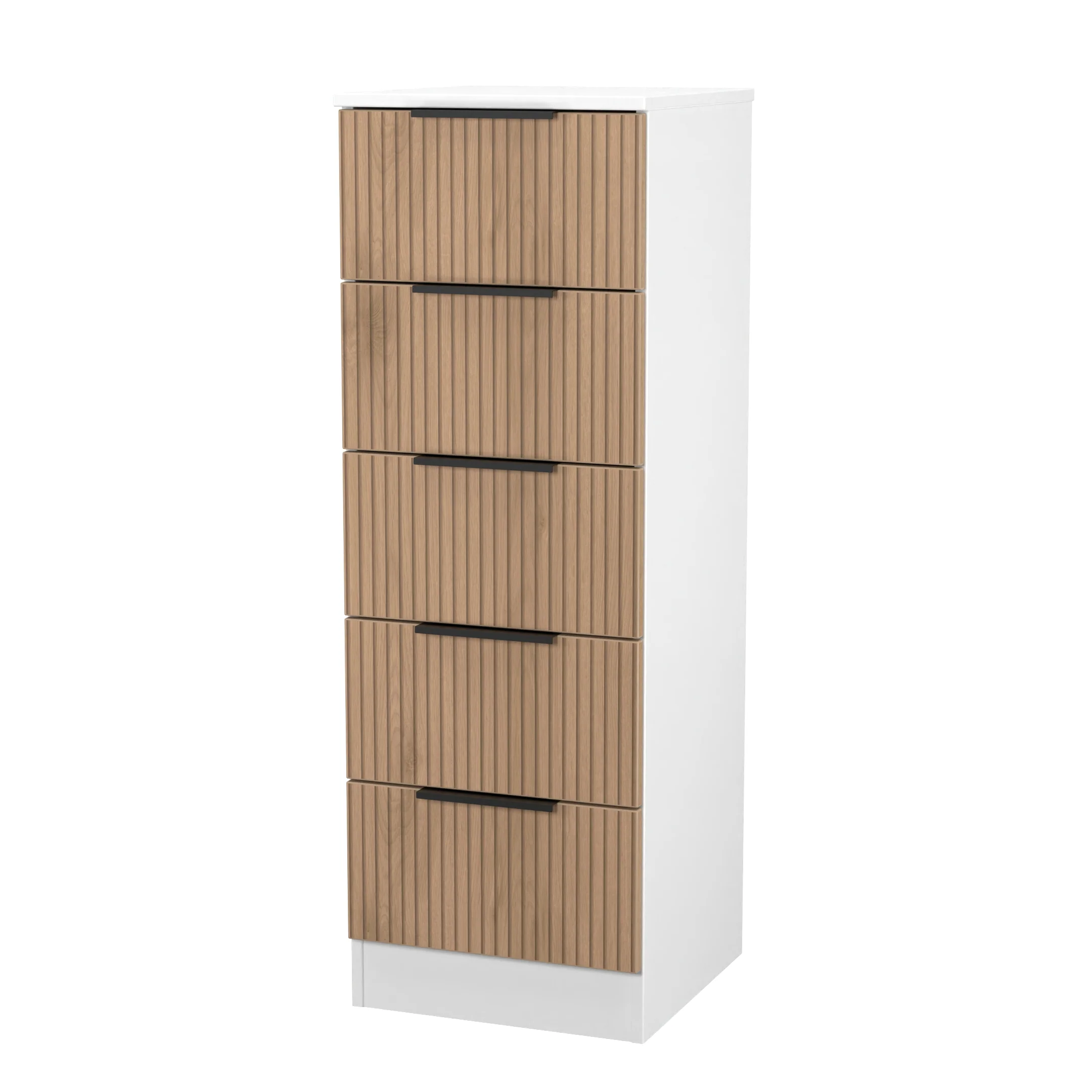 Java 5 Drawer Bedside in Slatted Effect / White - Ready Assembled - Image 3
