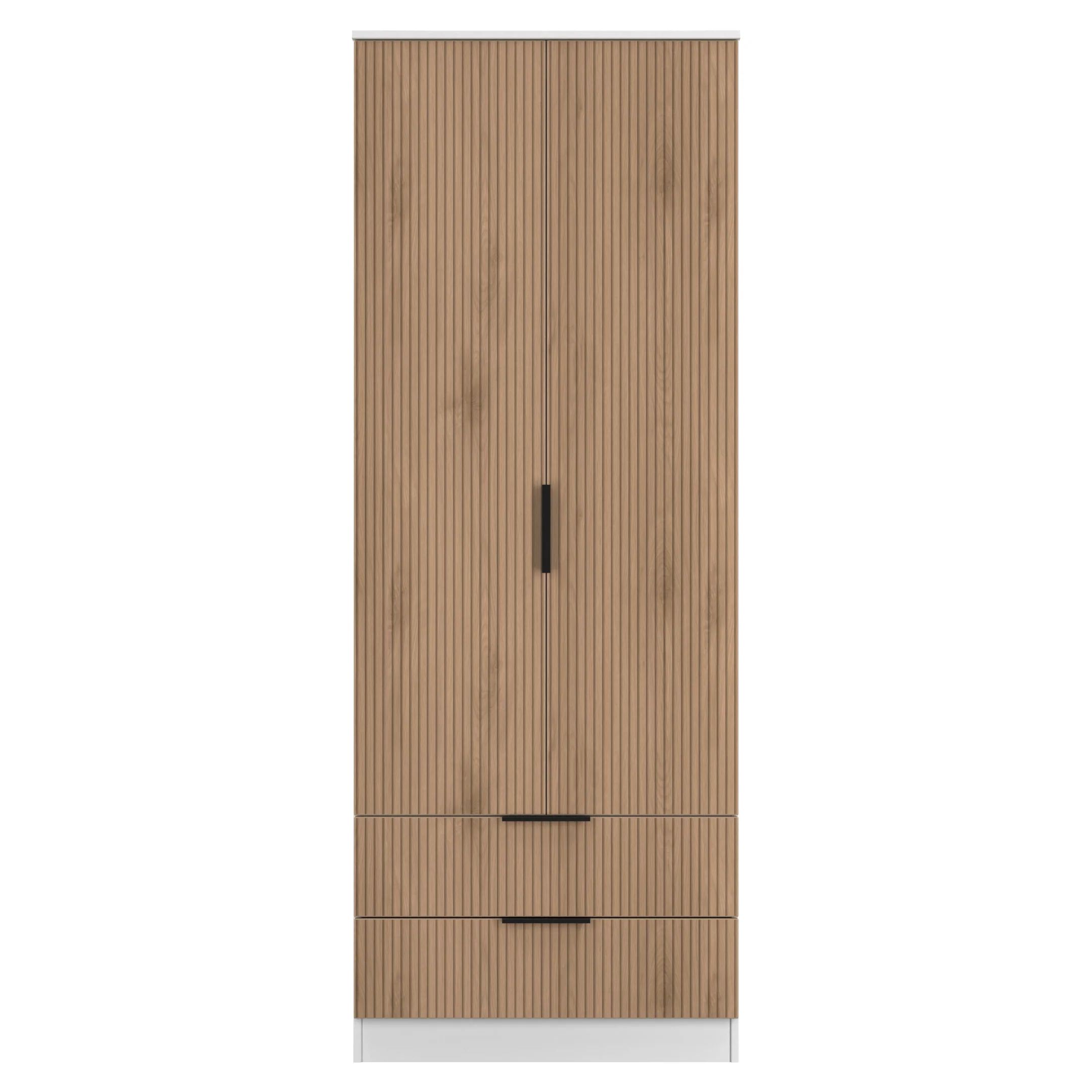 Java Tall 2 Door 2drw Robe in Slatted Effect / White - Ready Assembled