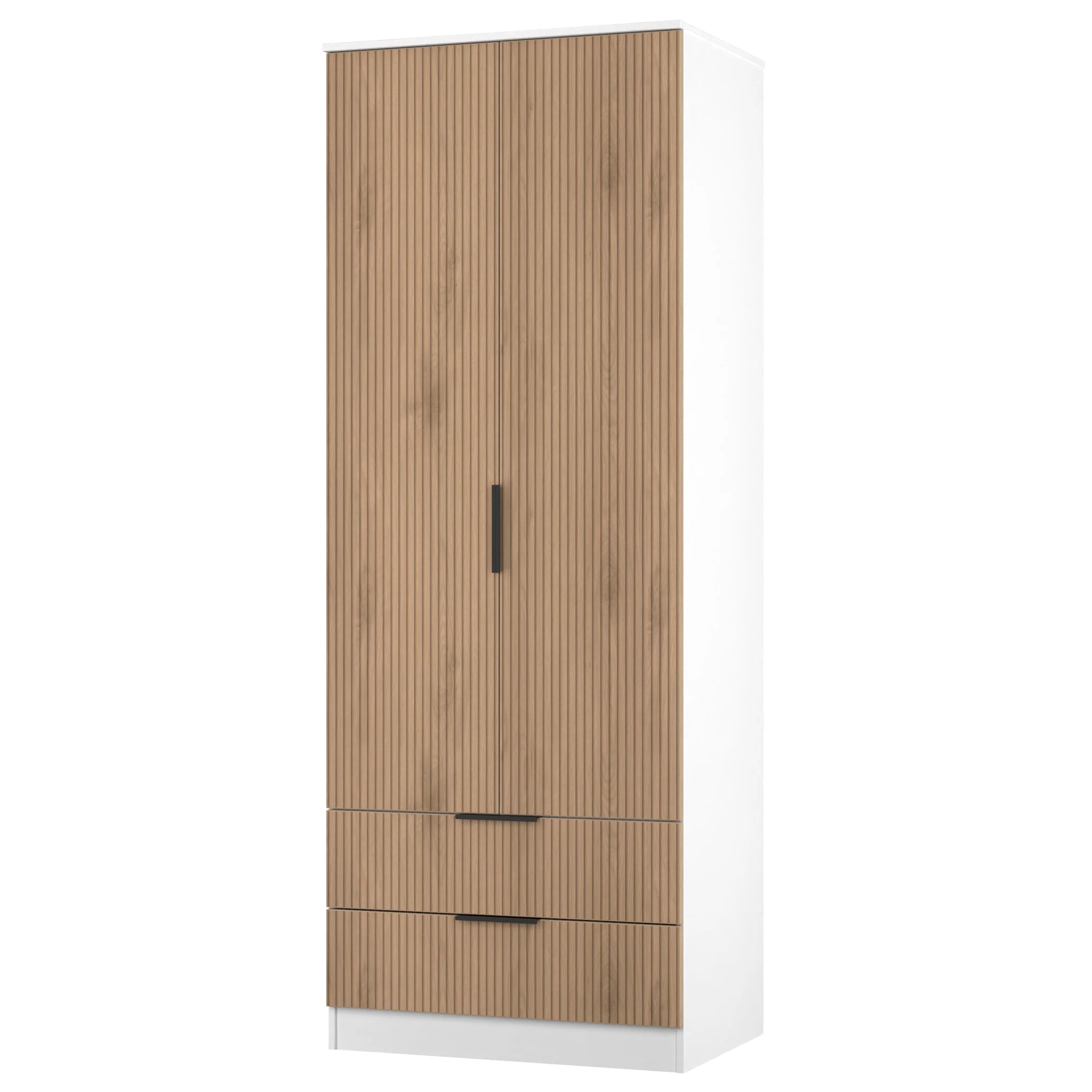 Java Tall 2 Door 2drw Robe in Slatted Effect / White - Ready Assembled - Image 3