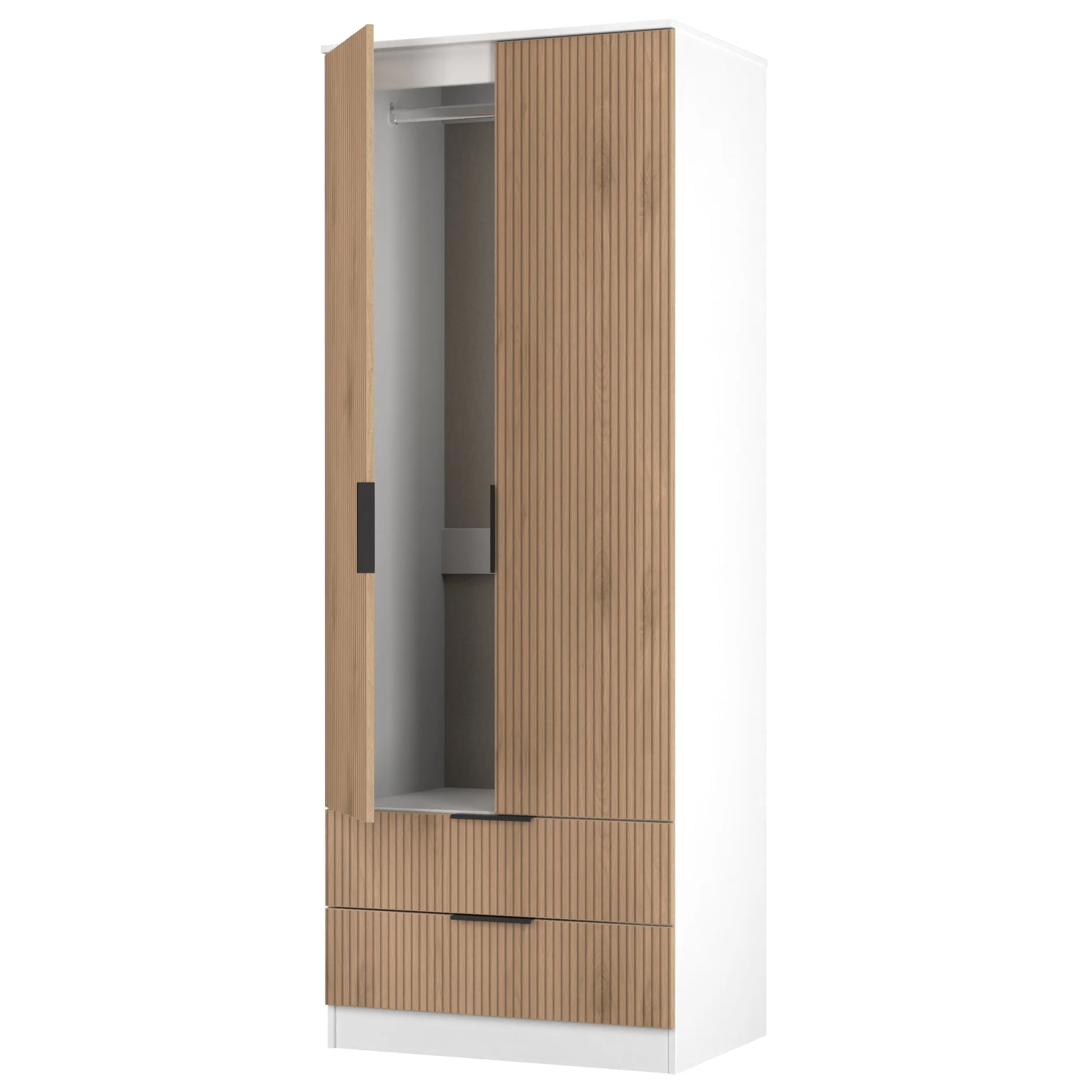 Java Tall 2 Door 2drw Robe in Slatted Effect / White - Ready Assembled - Image 5