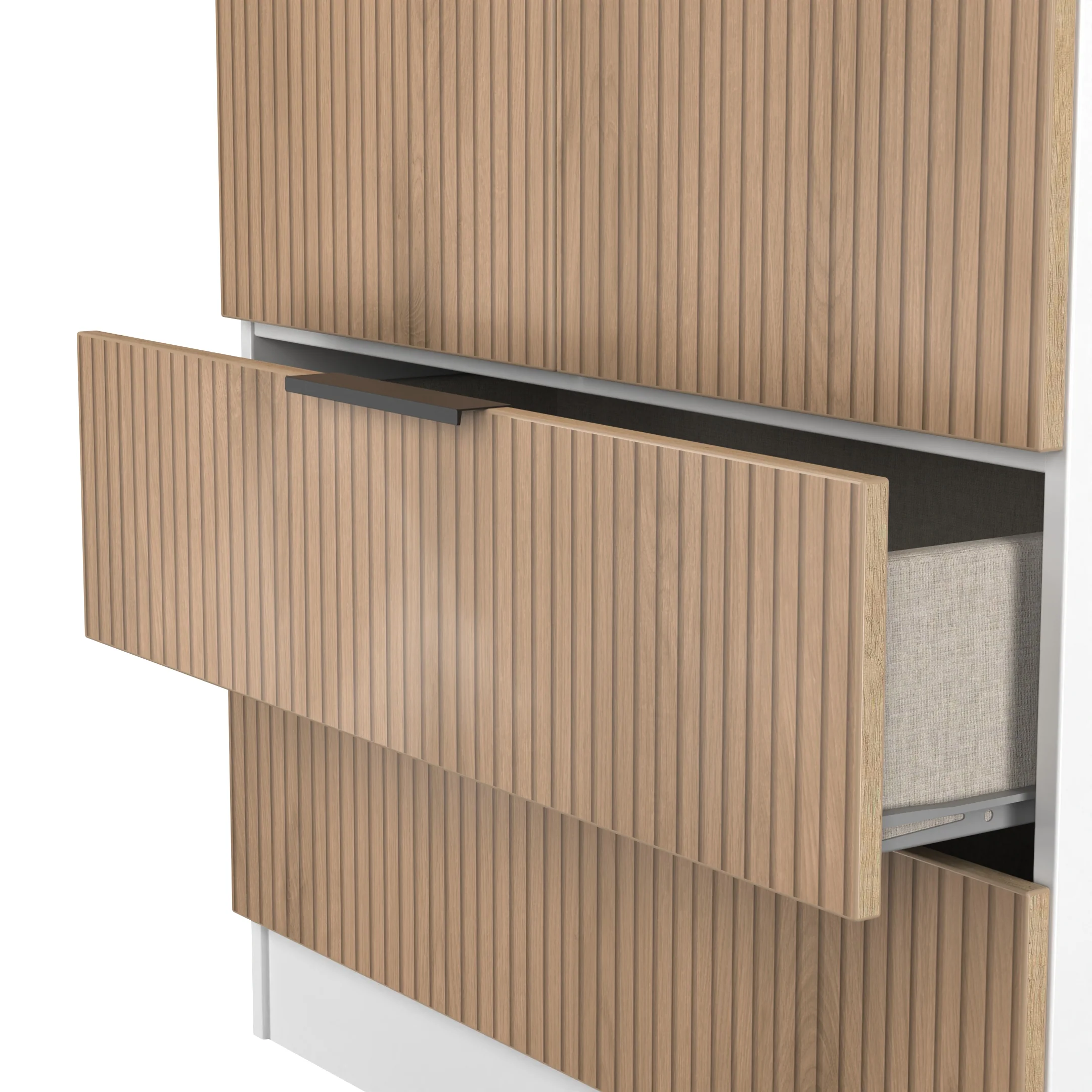 Java Tall 2 Door 2drw Robe in Slatted Effect / White - Ready Assembled - Image 6