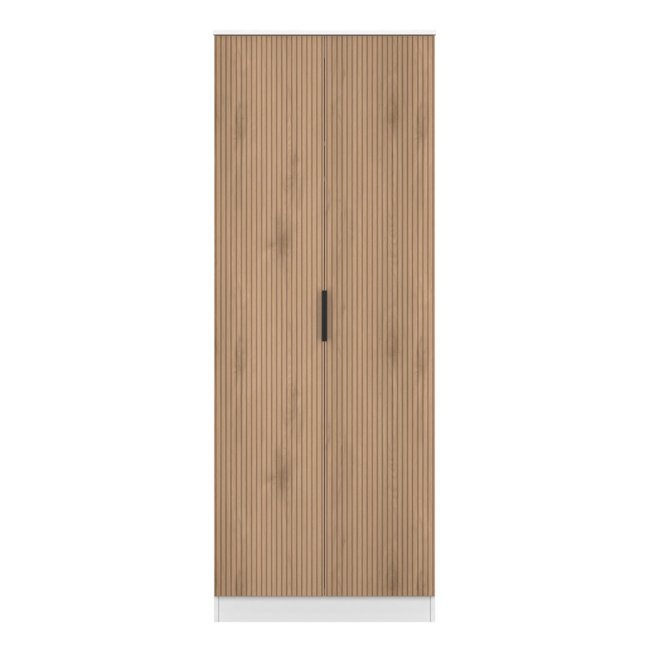 Java Tall 2 Door Robe in Slatted Effect / White - Ready Assembled