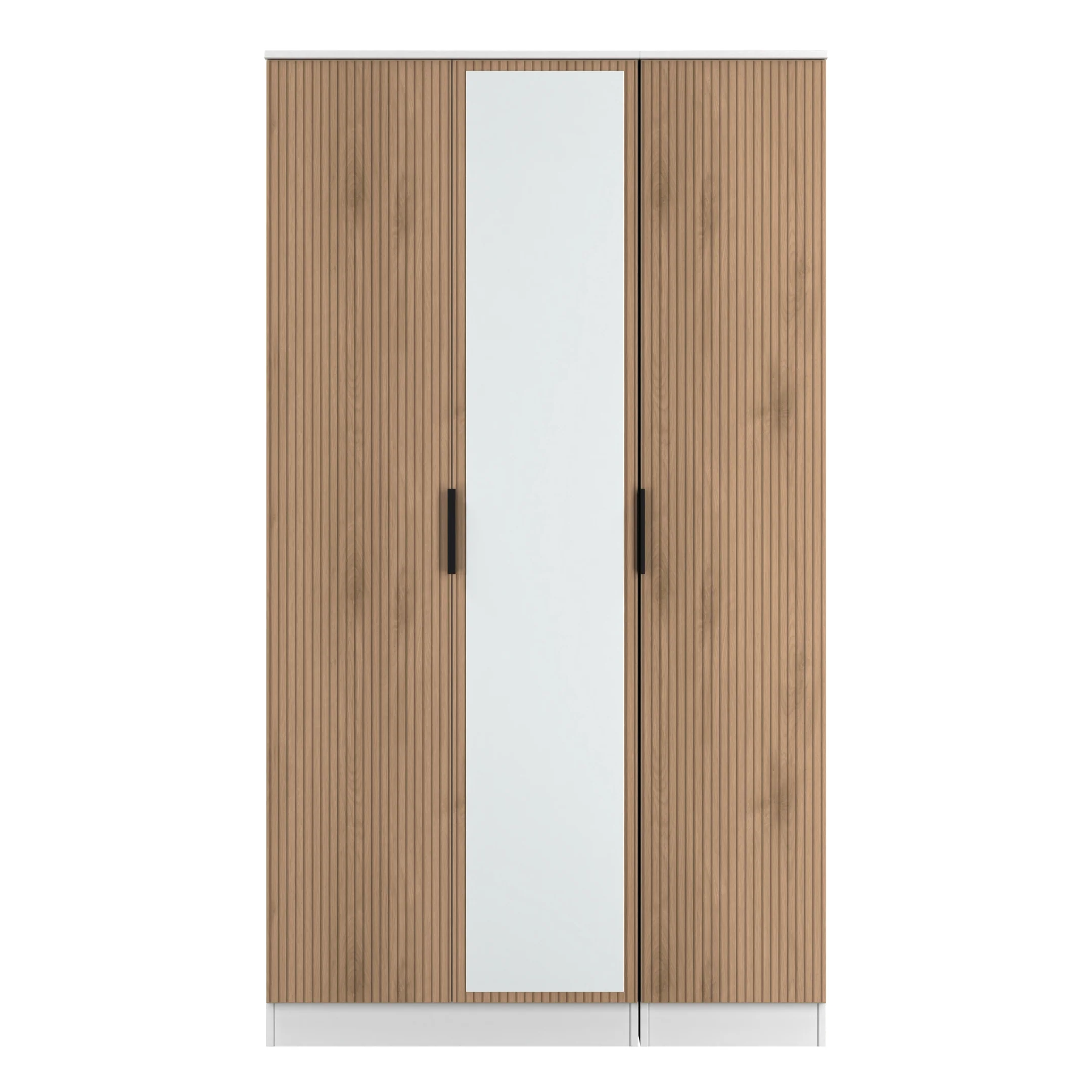 Java Tall 3 Door Mirrored Robe in Slatted Effect / White - Ready Assembled