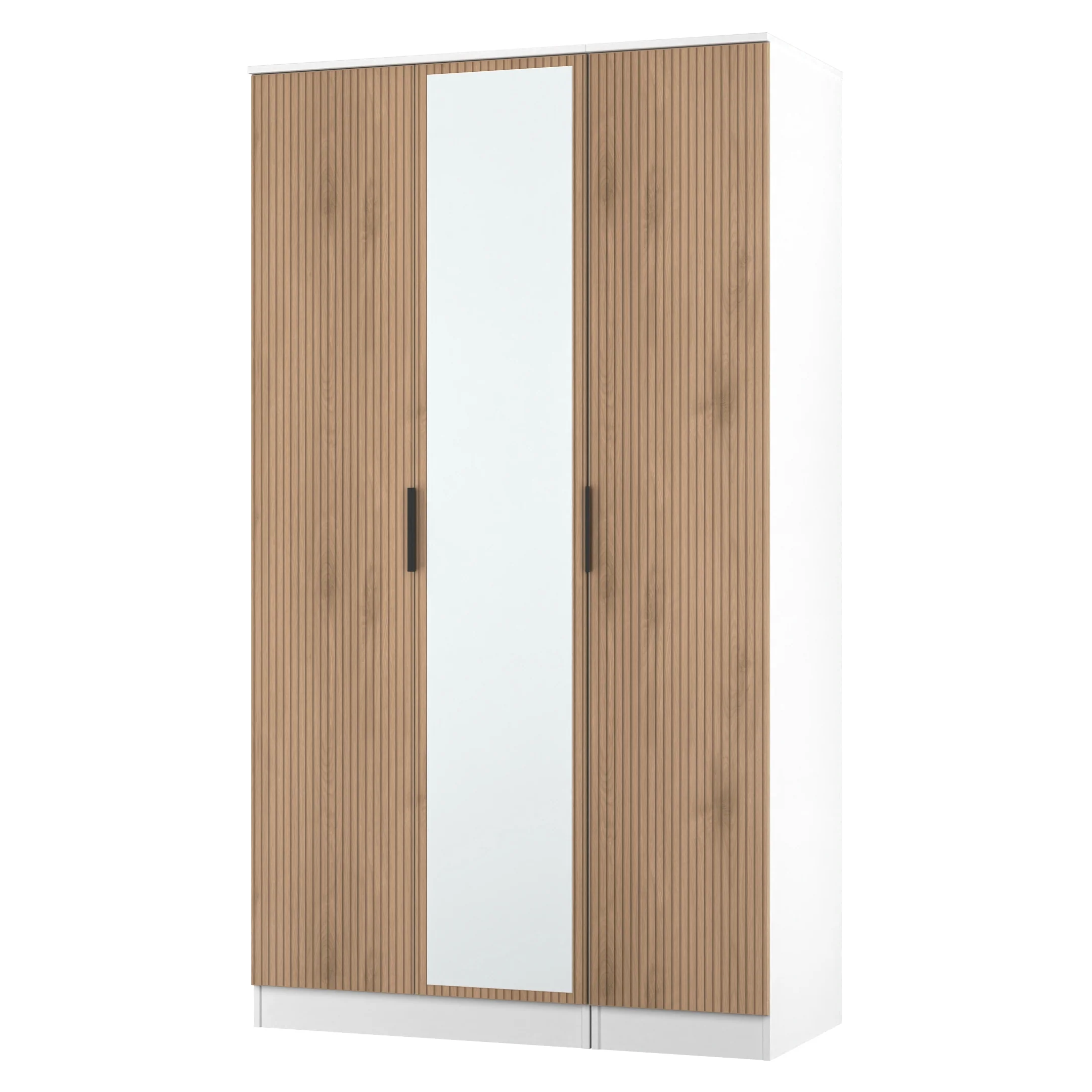 Java Tall 3 Door Mirrored Robe in Slatted Effect / White - Ready Assembled - Image 3