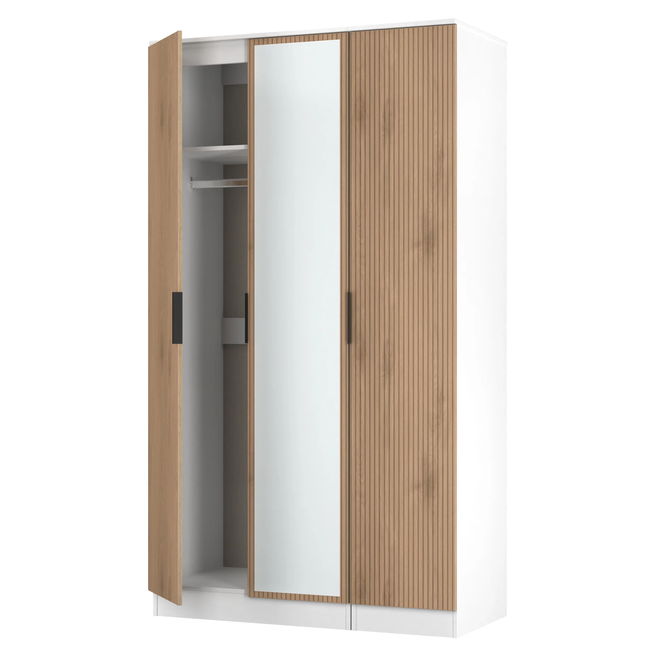 Java Tall 3 Door Mirrored Robe in Slatted Effect / White - Ready Assembled - Image 5