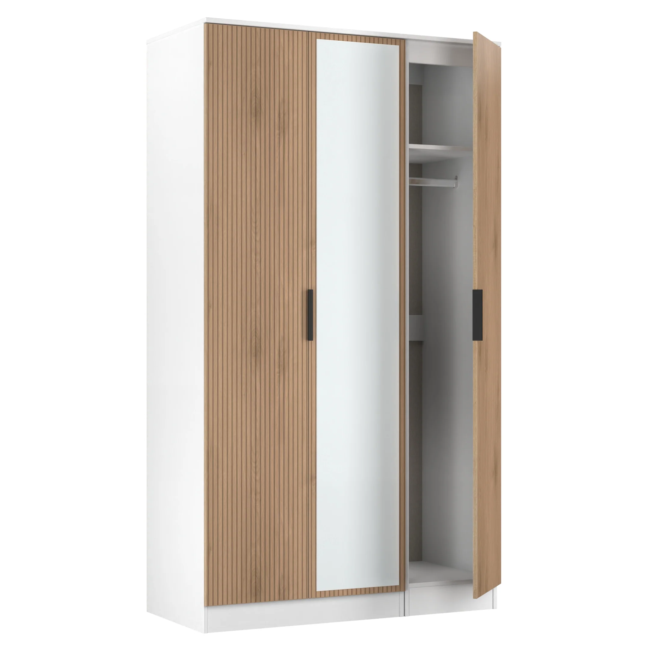 Java Tall 3 Door Mirrored Robe in Slatted Effect / White - Ready Assembled - Image 6