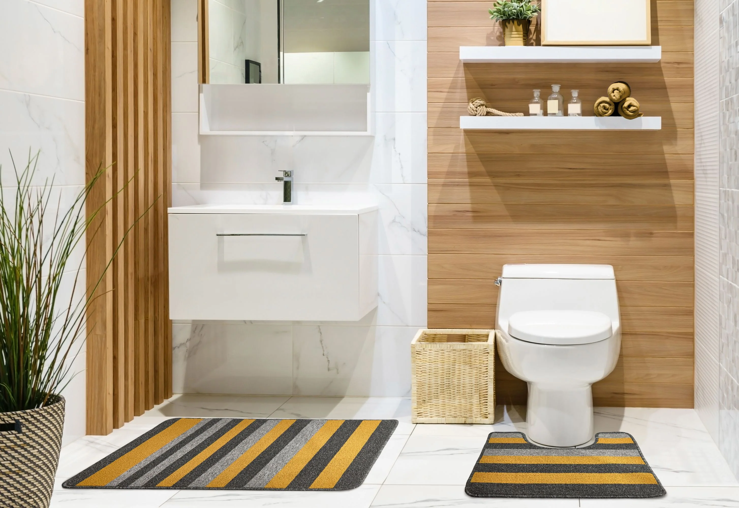 Jersey - Contrast Stripe 2pc Bath set in Ochre - Image 2