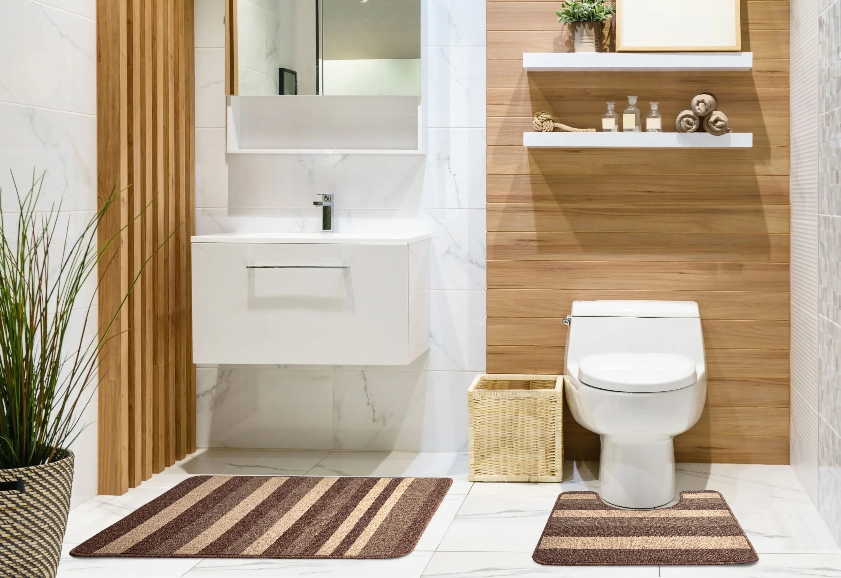 Jersey - Contrast Stripe 2pc Bath set in Taupe - Image 2