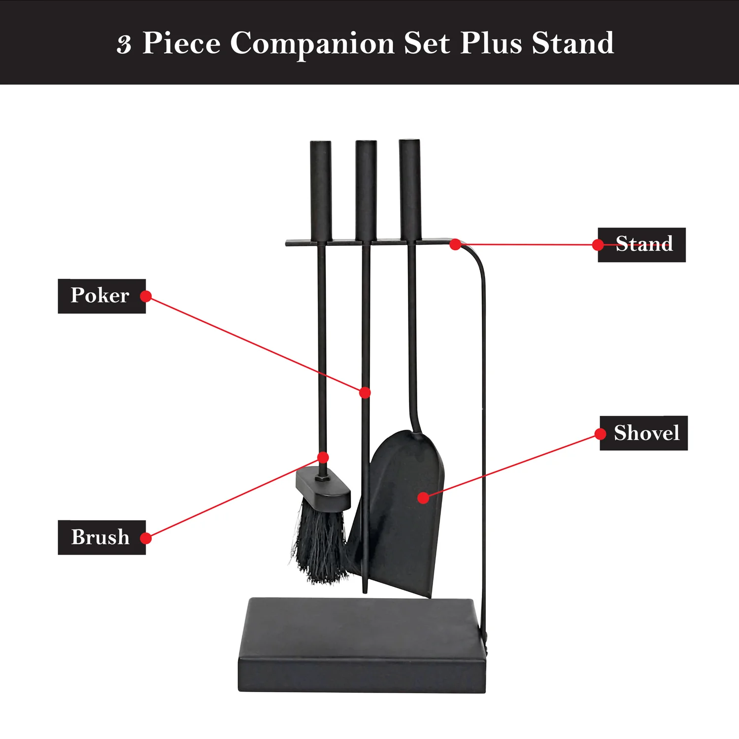 JVL Belmont 3 Piece Fireside Companion Set And Stand - Image 6