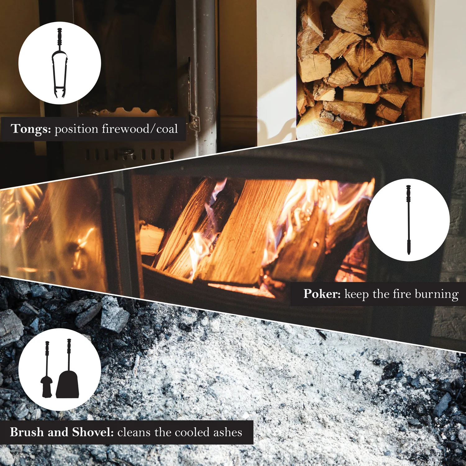 JVL Belvoir 4 Piece Fireside Companion Set And Stand - Image 6