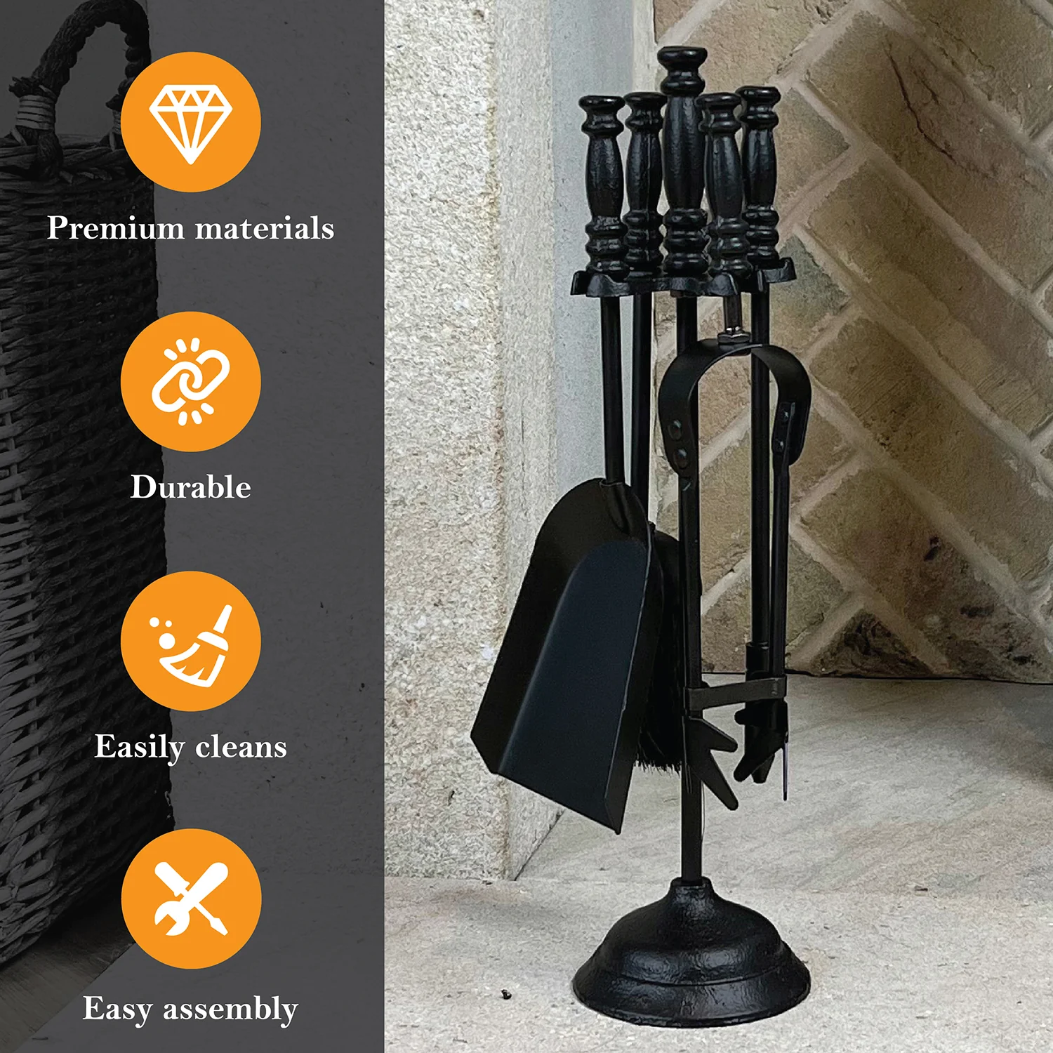 JVL Belvoir 4 Piece Fireside Companion Set And Stand - Image 7