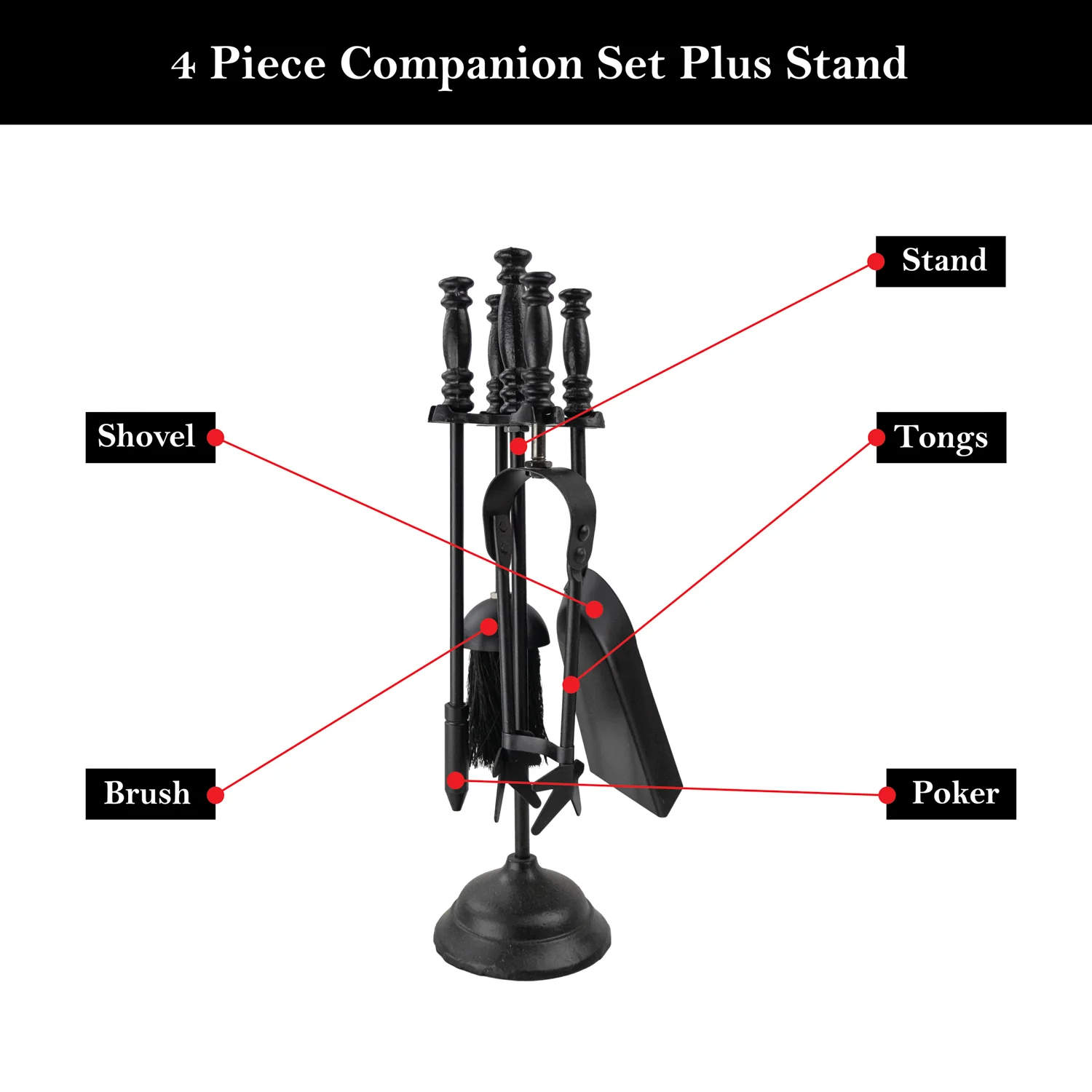 JVL Belvoir 4 Piece Fireside Companion Set And Stand - Image 8
