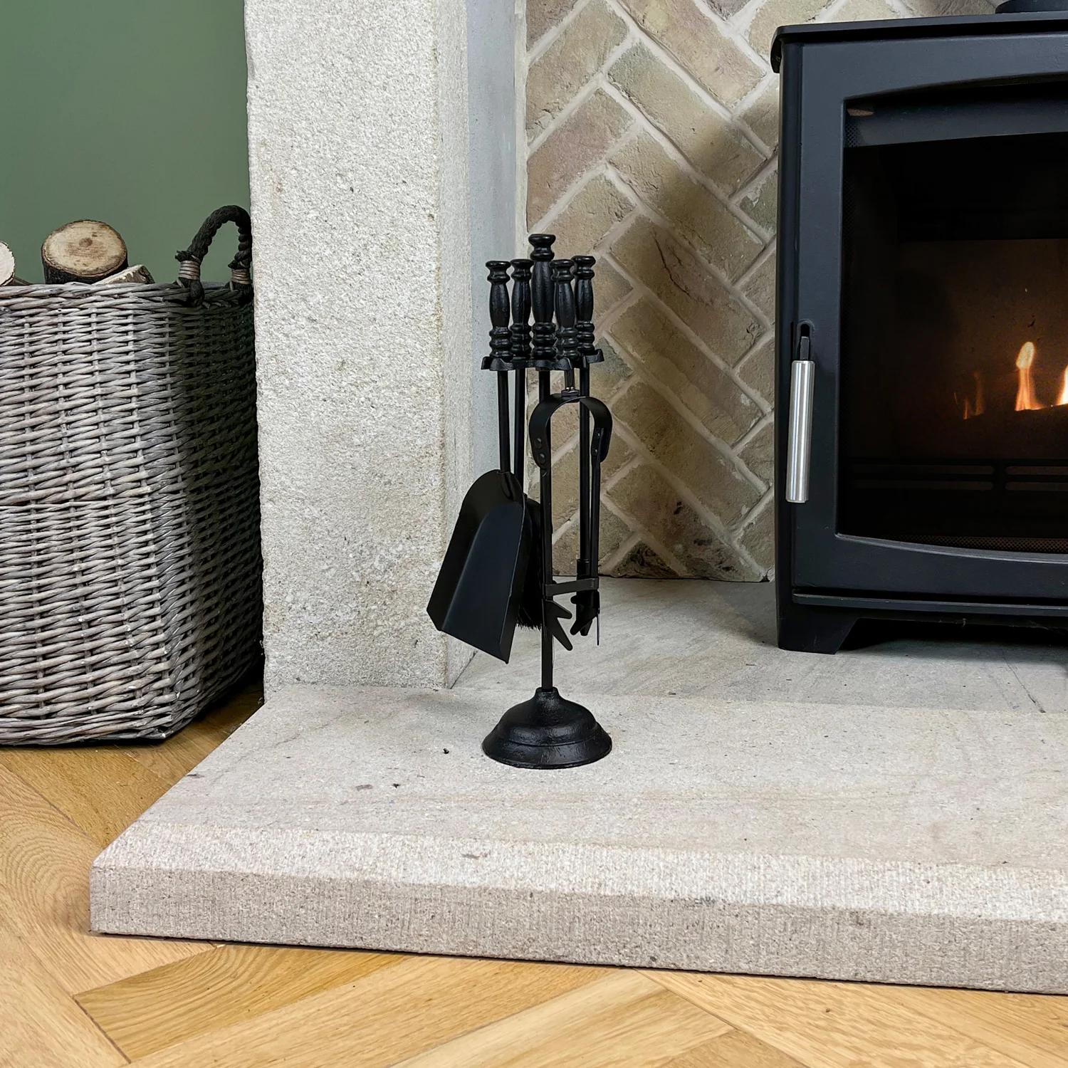 JVL Belvoir 4 Piece Fireside Companion Set And Stand - Image 9