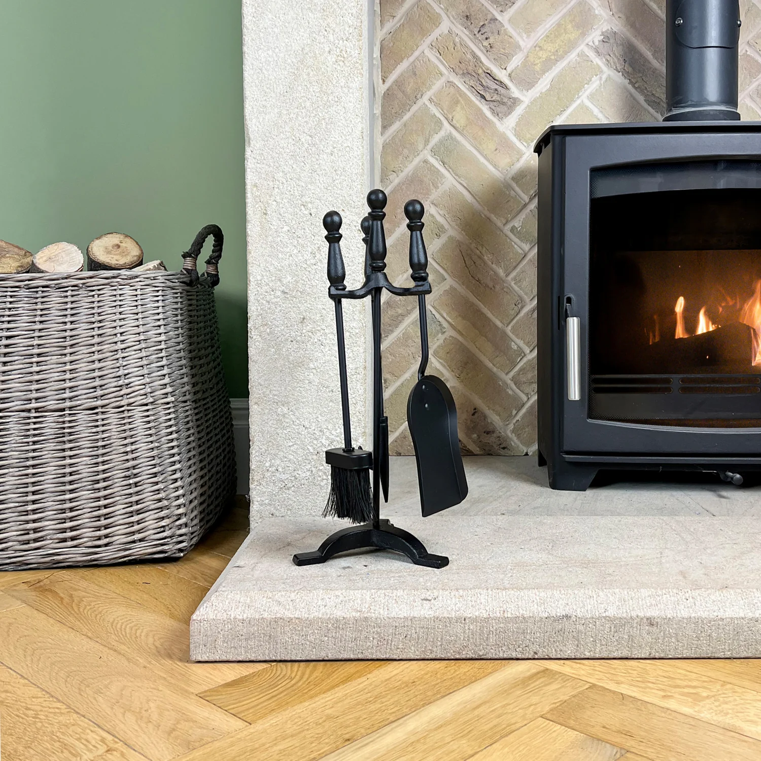 JVL Colchester 3 Piece Fireside Companion Set And Stand - Image 10