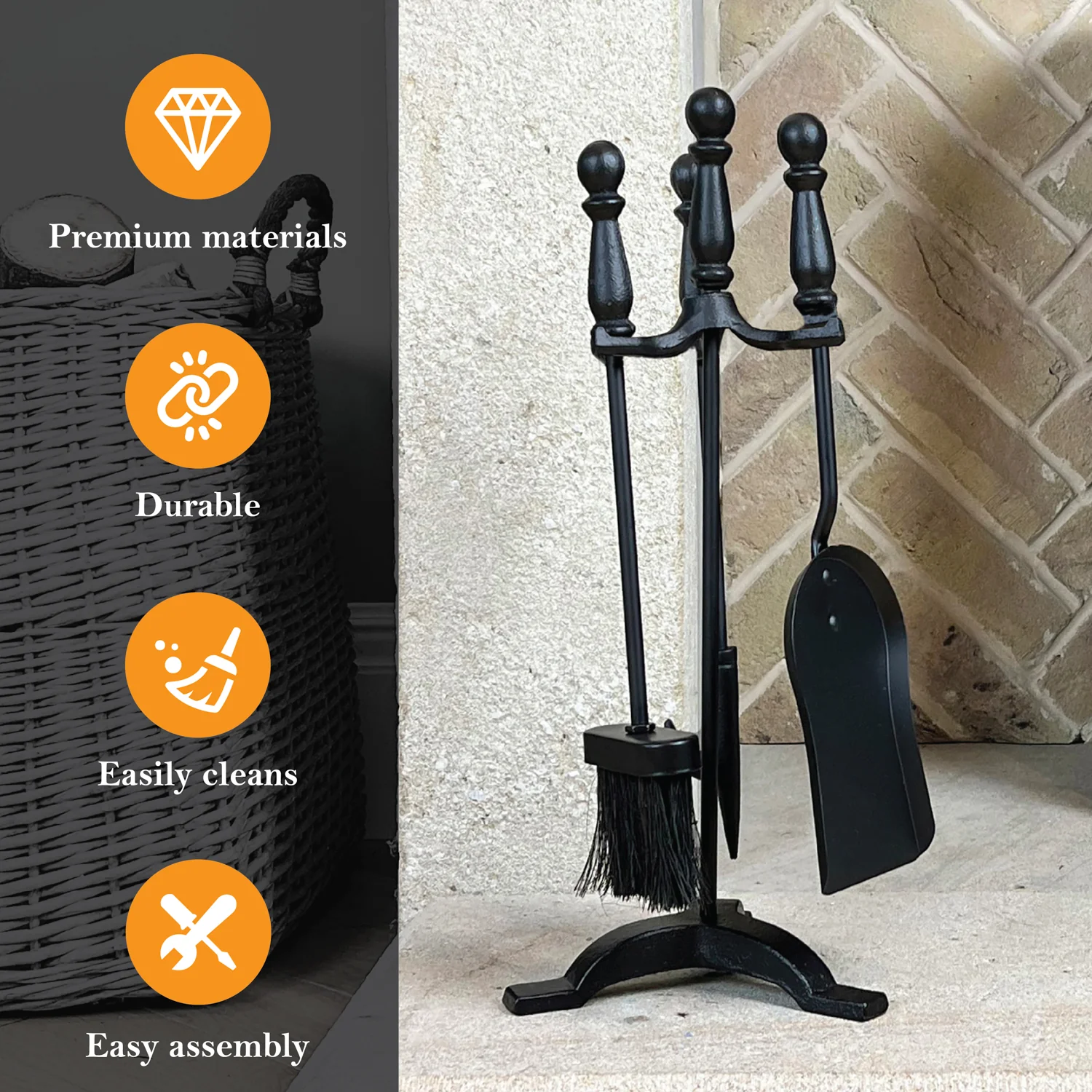 JVL Colchester 3 Piece Fireside Companion Set And Stand - Image 8