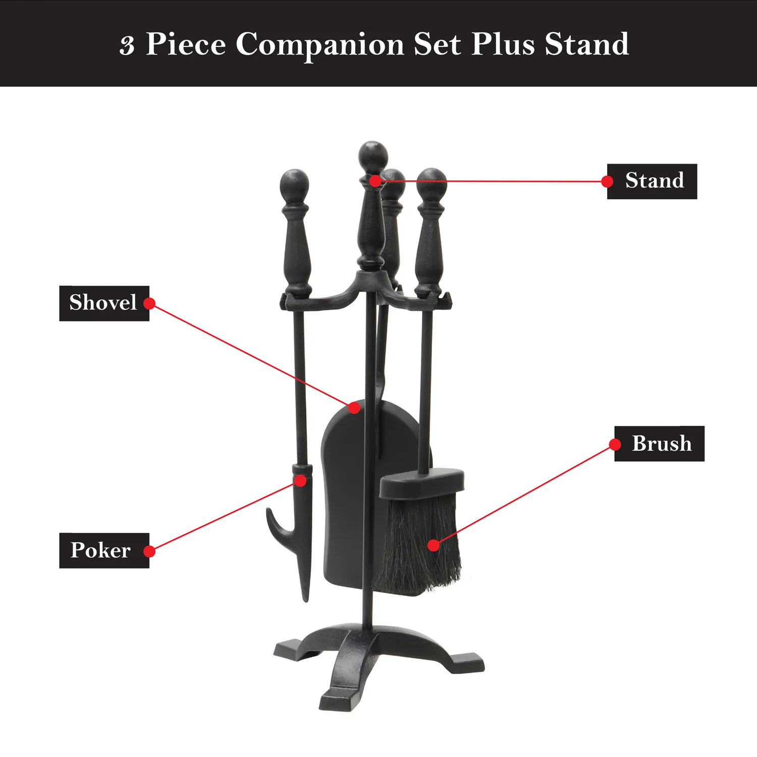 JVL Colchester 3 Piece Fireside Companion Set And Stand - Image 9