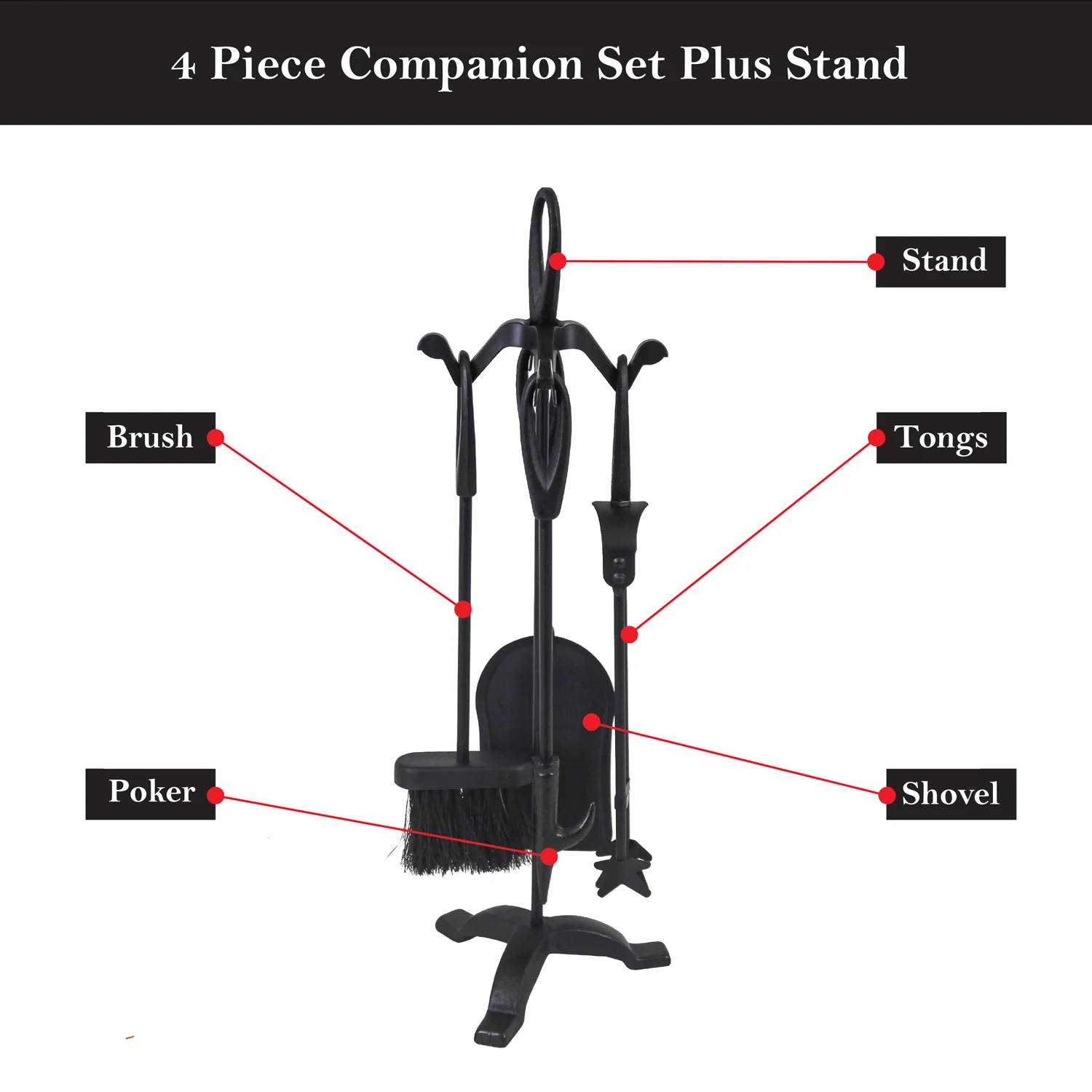 JVL Cotswold 4 Piece Fireside Companion Set And Stand - Image 6