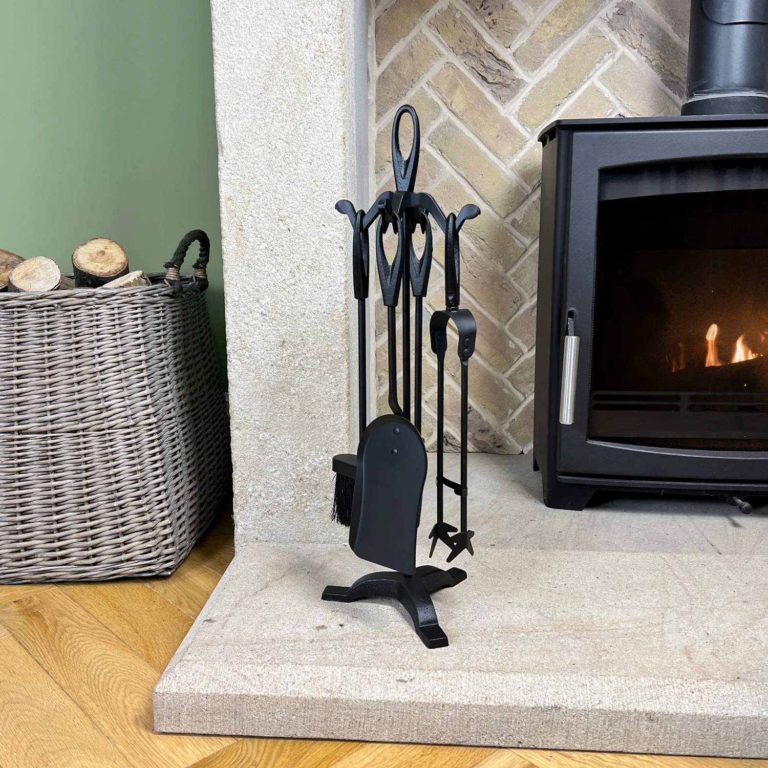 JVL Cotswold 4 Piece Fireside Companion Set And Stand - Image 7