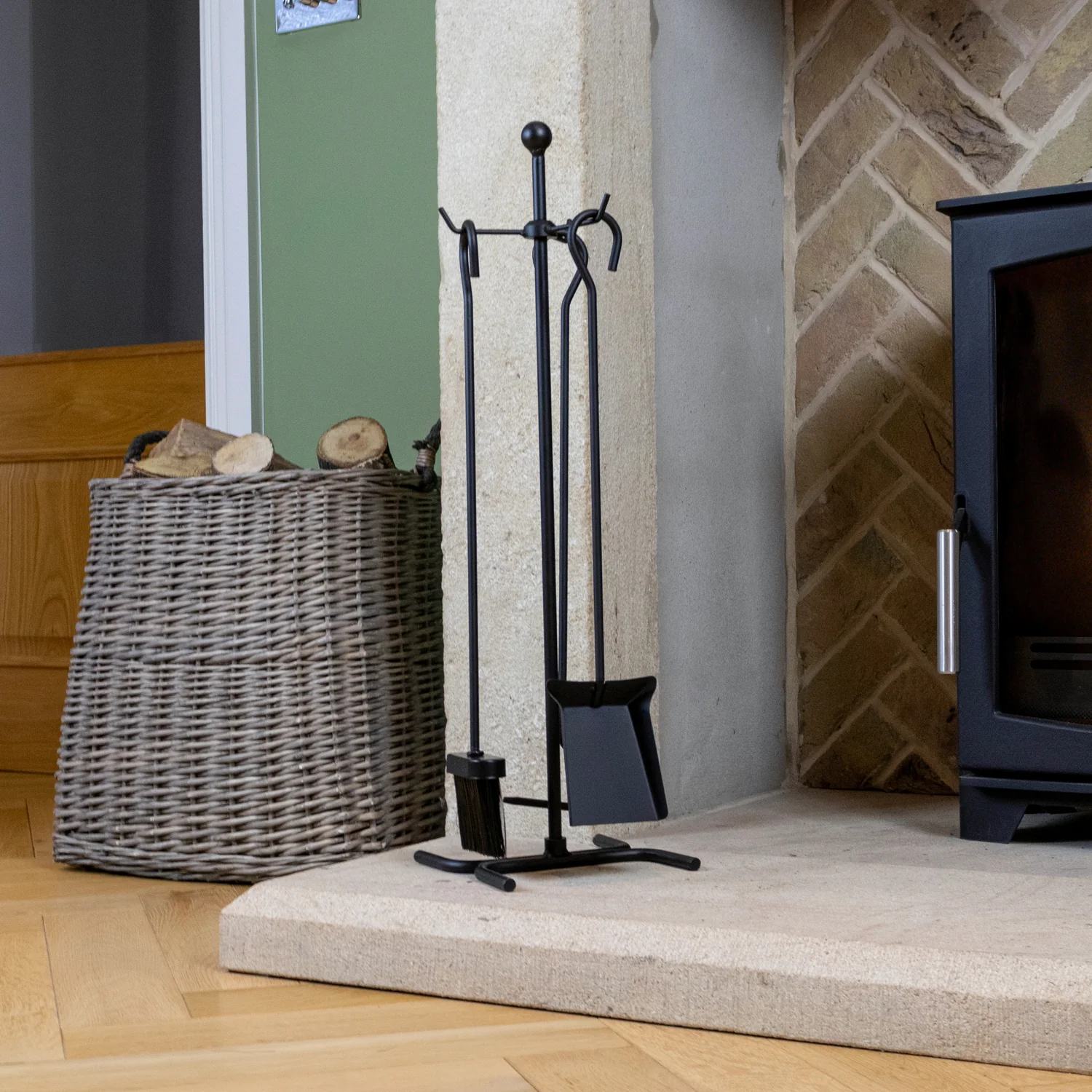 JVL Edale 3 Piece Fireside Companion Set And Stand - Image 3
