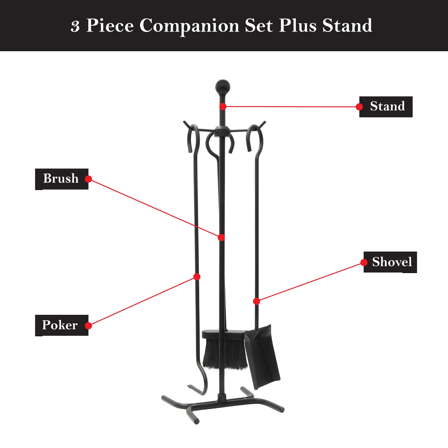JVL Edale 3 Piece Fireside Companion Set And Stand - Image 6