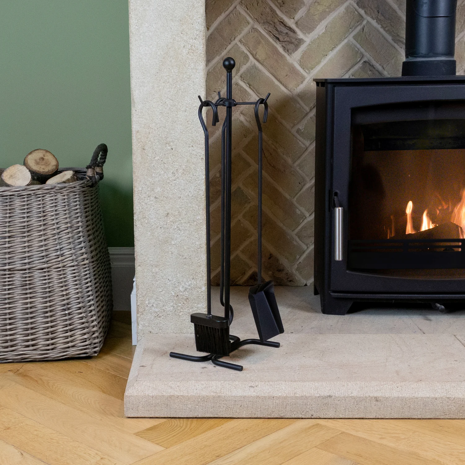 JVL Edale 3 Piece Fireside Companion Set And Stand - Image 7