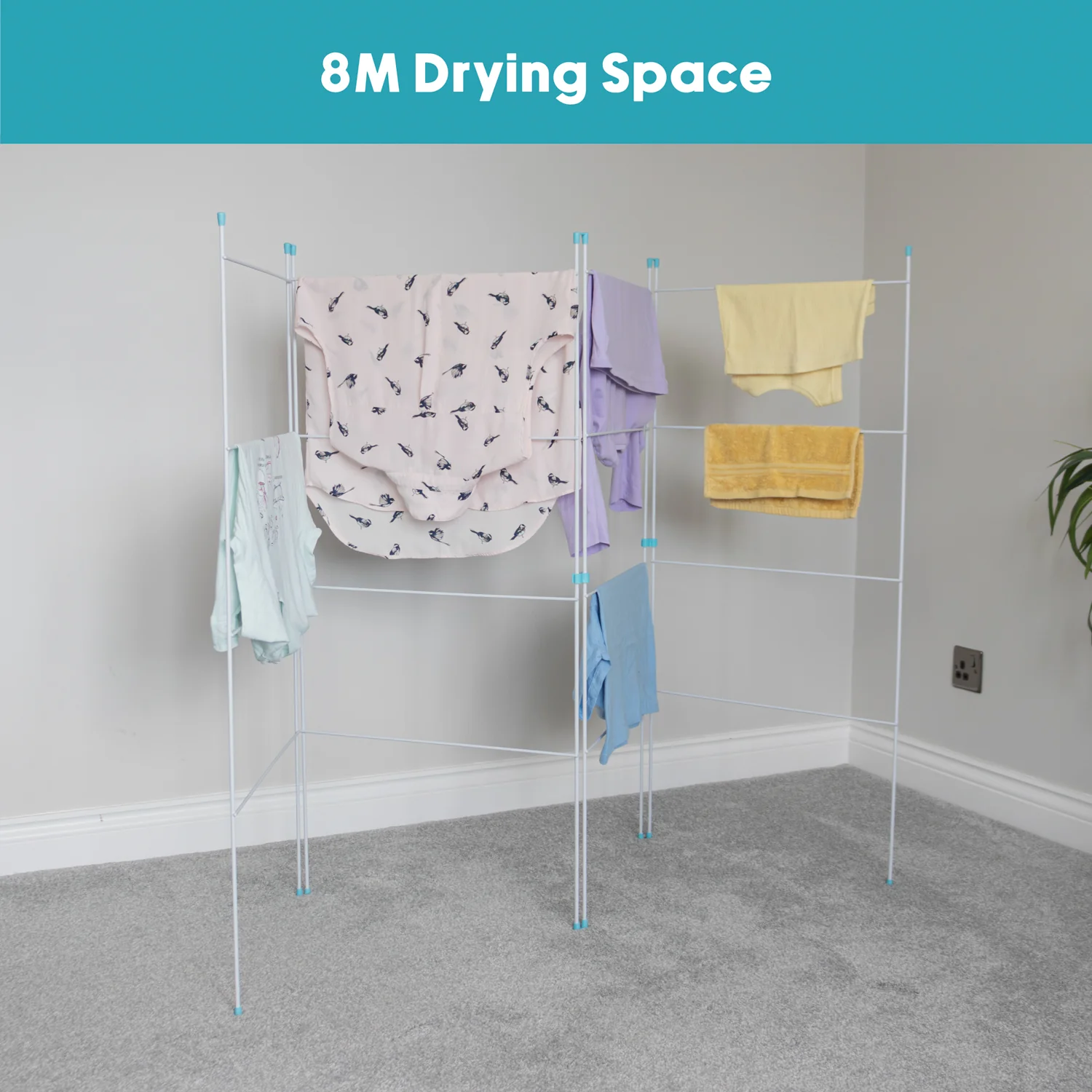 JVL Indoor/Outdoor Four Panel Folding Clothes Airer Laundry Dryer, 8M - Image 3