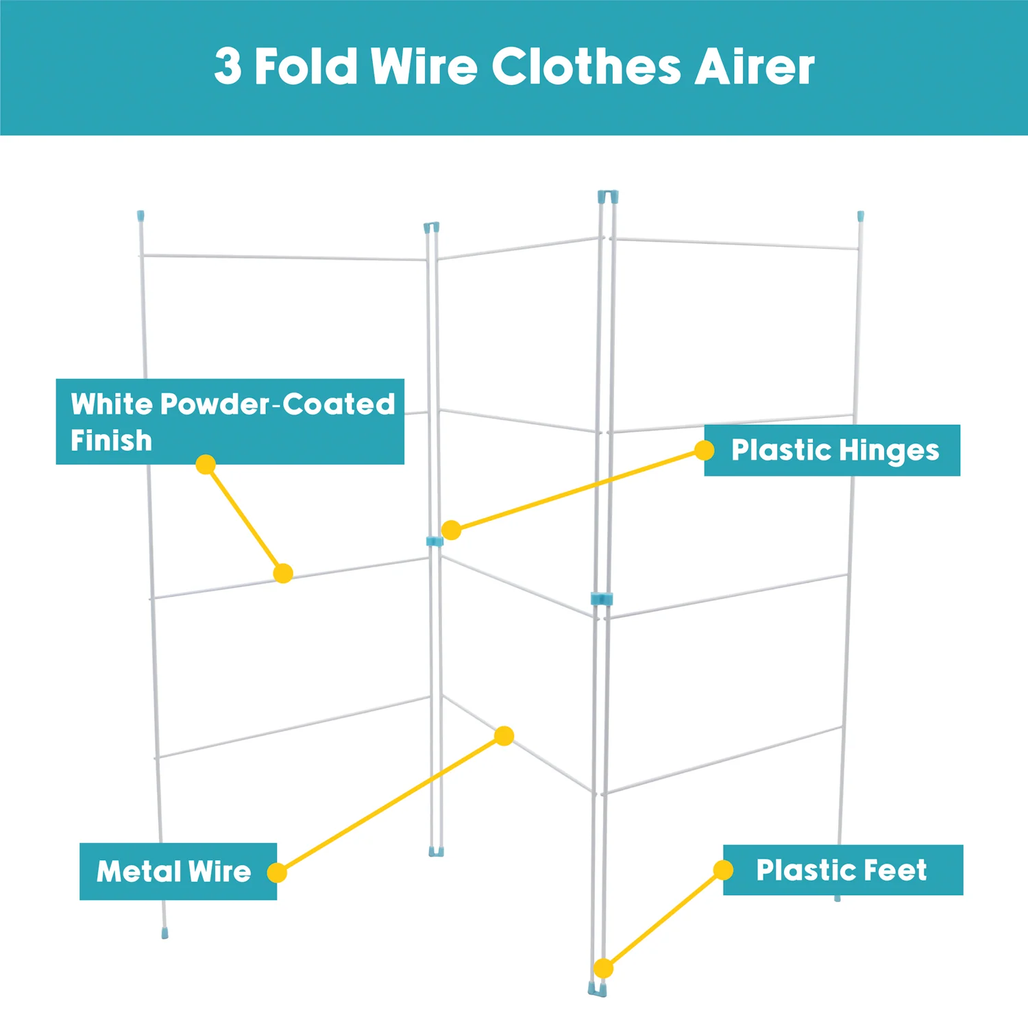 JVL Indoor/Outdoor Three Panel Folding Clothes Airer Laundry Dryer, 6M - Image 2