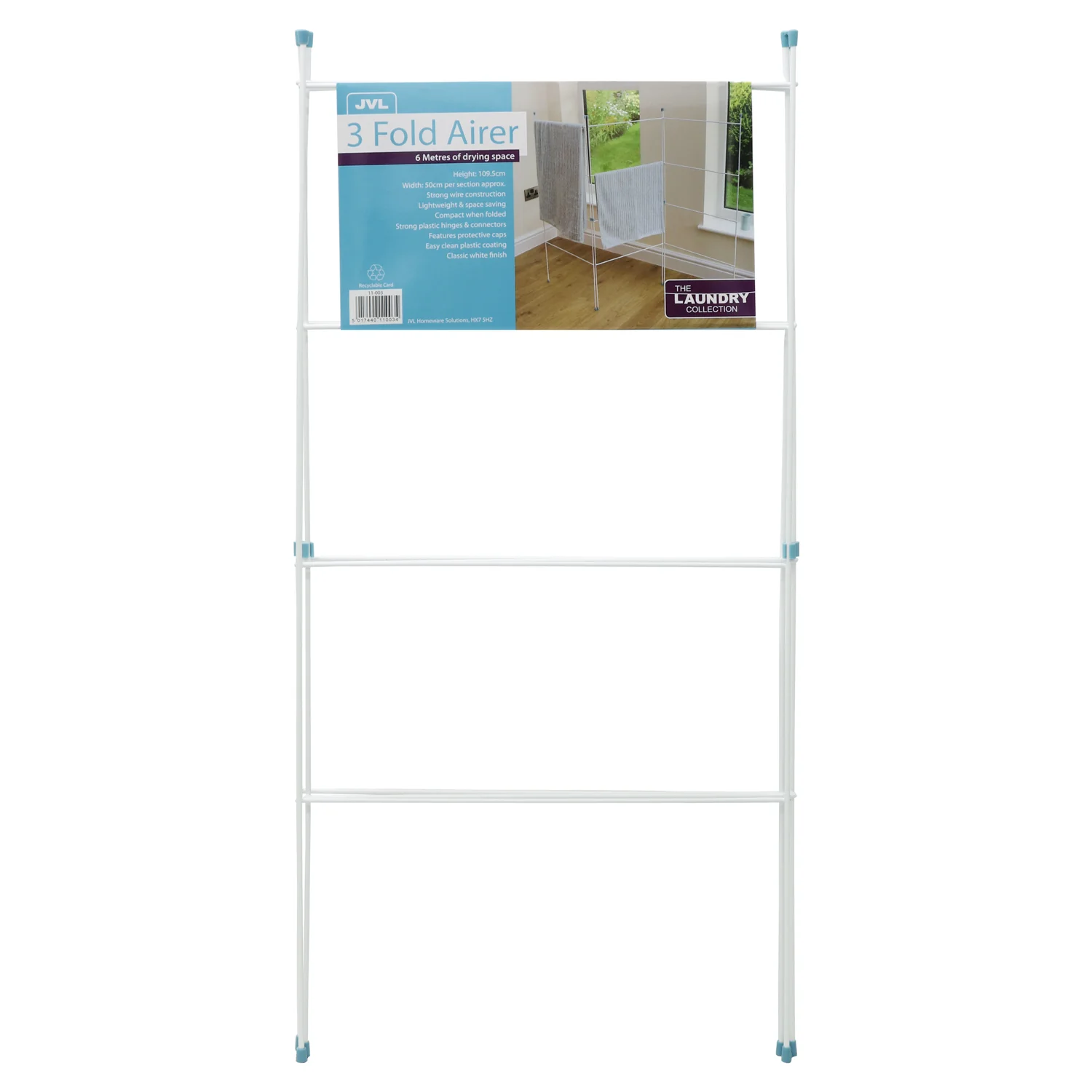 JVL Indoor/Outdoor Three Panel Folding Clothes Airer Laundry Dryer, 6M - Image 22