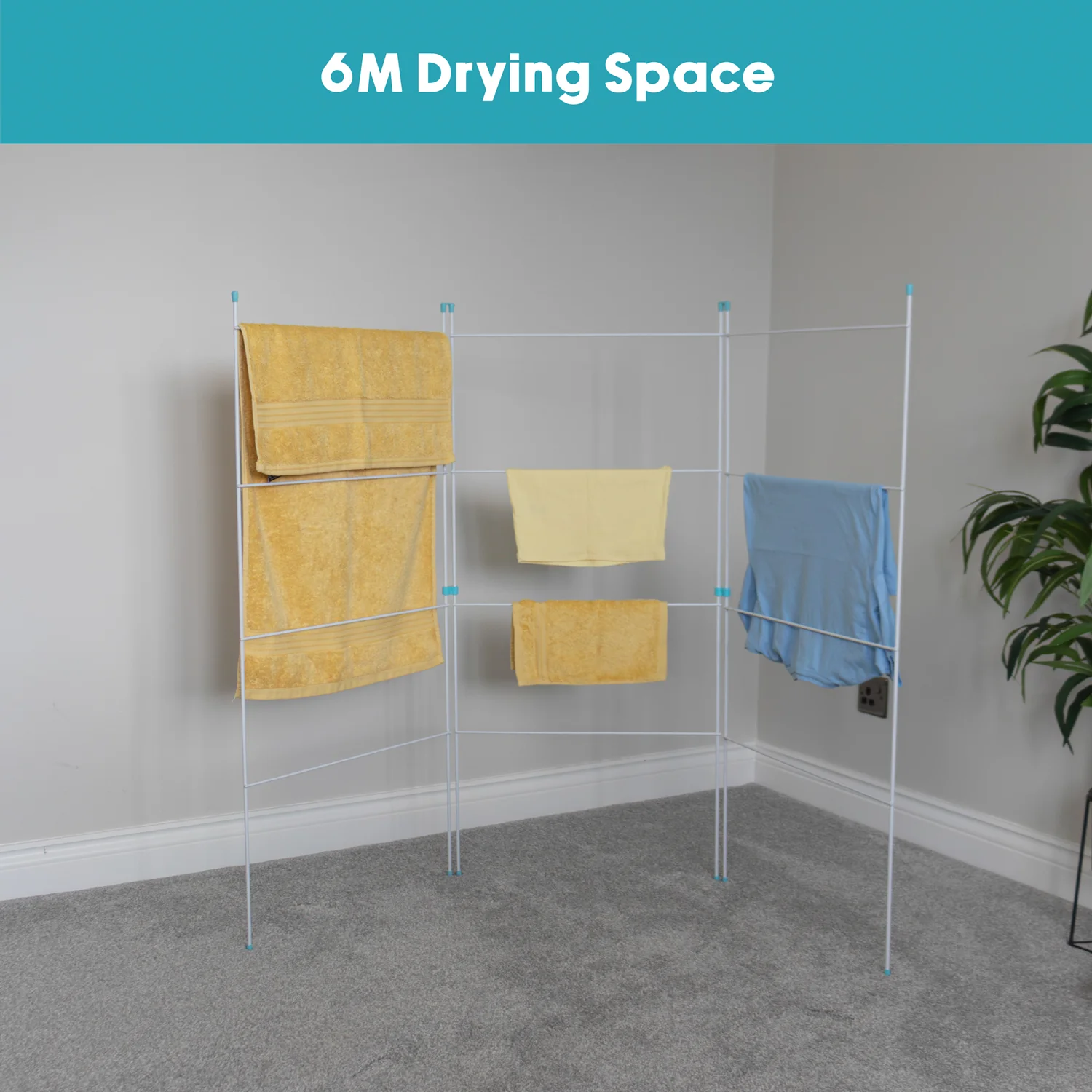 JVL Indoor/Outdoor Three Panel Folding Clothes Airer Laundry Dryer, 6M - Image 3