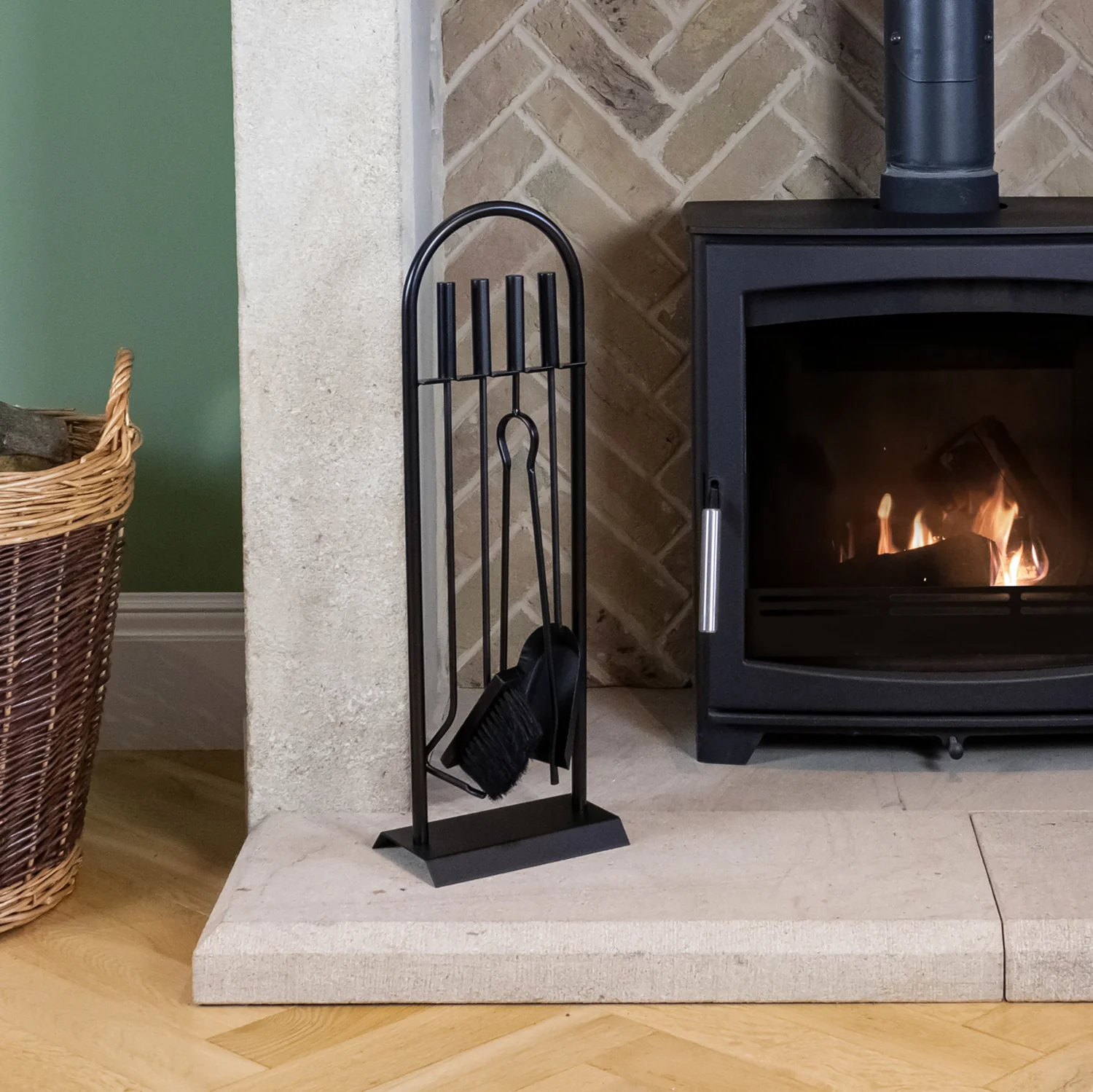 JVL Lambeth 4 Piece Fireside Companion Set And Stand - Image 10