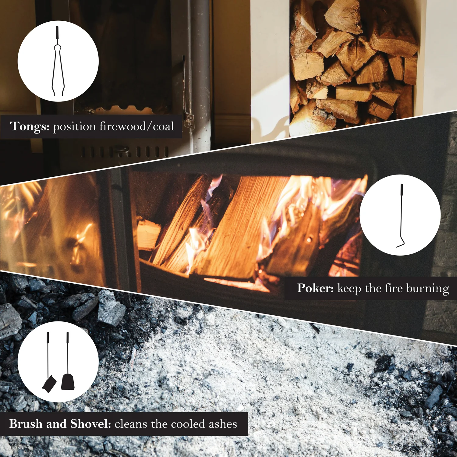 JVL Lambeth 4 Piece Fireside Companion Set And Stand - Image 7
