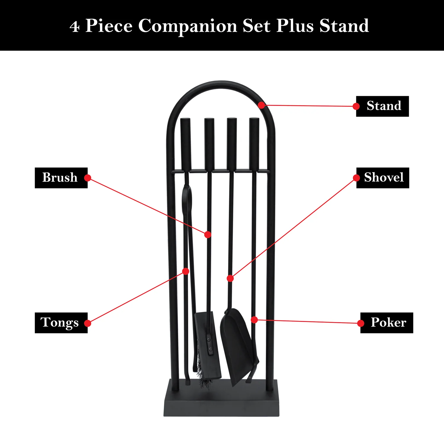 JVL Lambeth 4 Piece Fireside Companion Set And Stand - Image 9