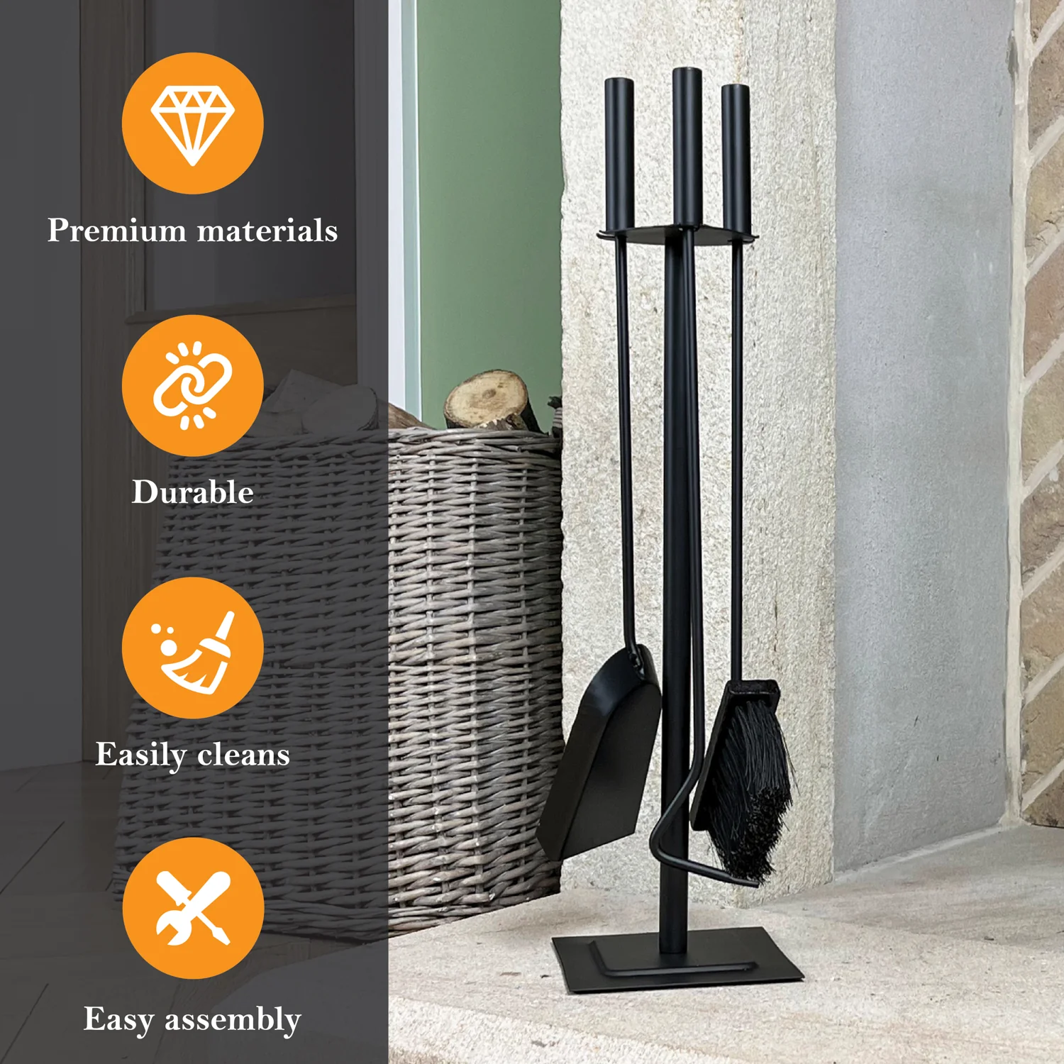 JVL Malham 3 Piece Fireside Companion Set And Stand - Image 4