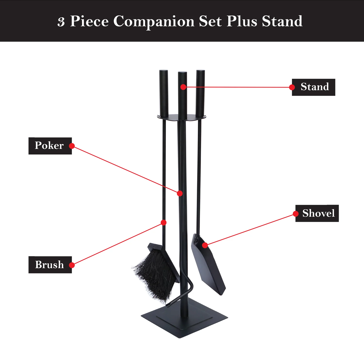 JVL Malham 3 Piece Fireside Companion Set And Stand - Image 5
