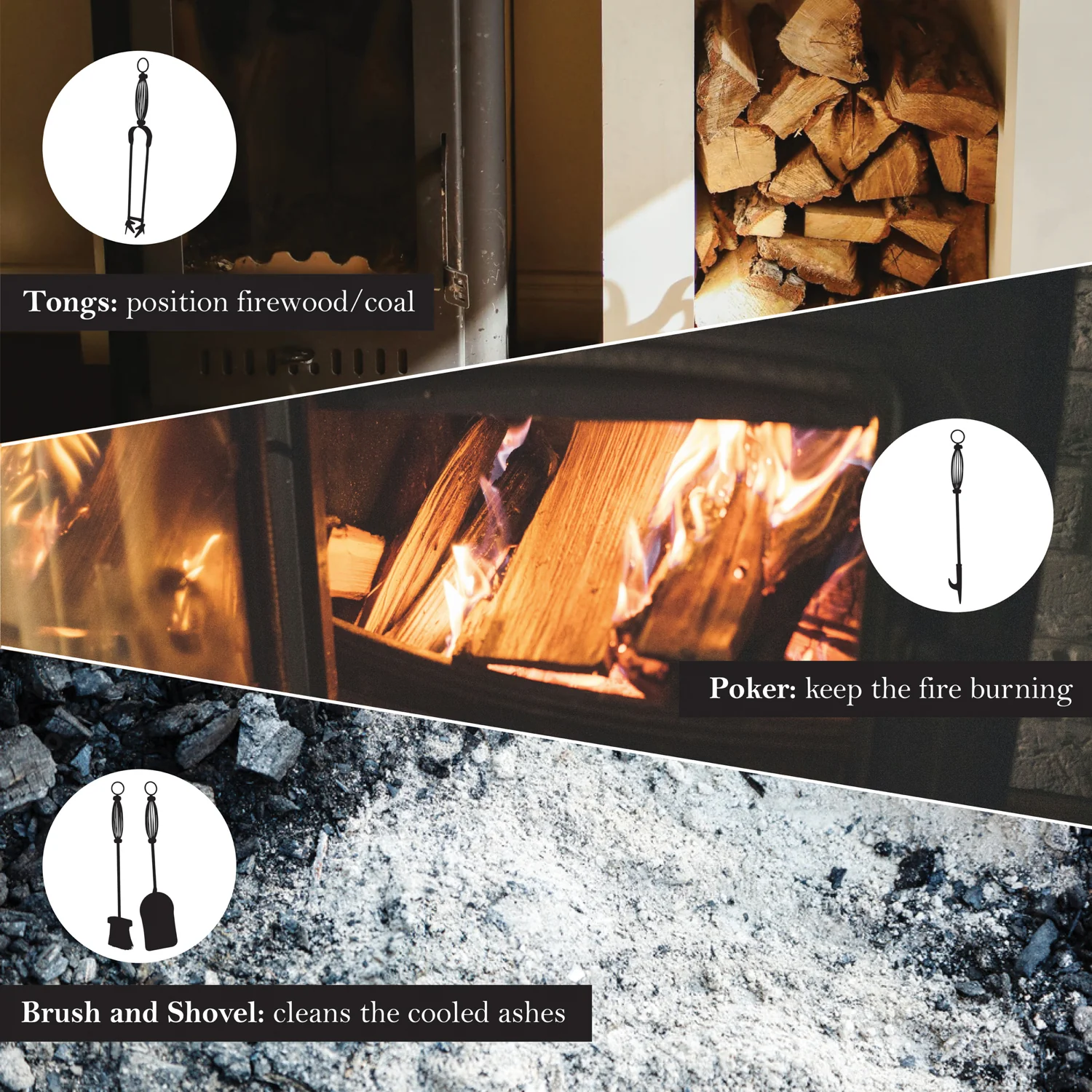 JVL Pennine 4 Piece Fireside Companion Set And Stand - Image 3