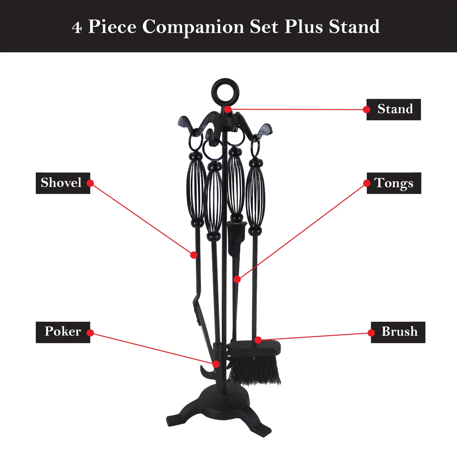 JVL Pennine 4 Piece Fireside Companion Set And Stand - Image 5