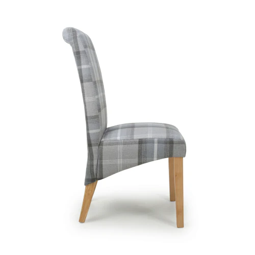 Karta Scroll Back Check Grey Dining Chair - Set Of 2 - Image 3