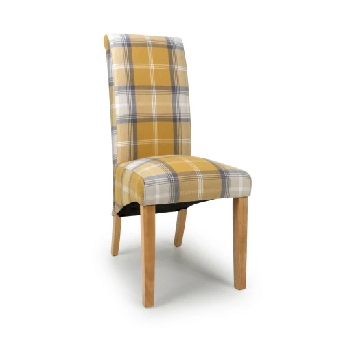Karta Scroll Back Check Yellow Dining Chair - Set Of 2
