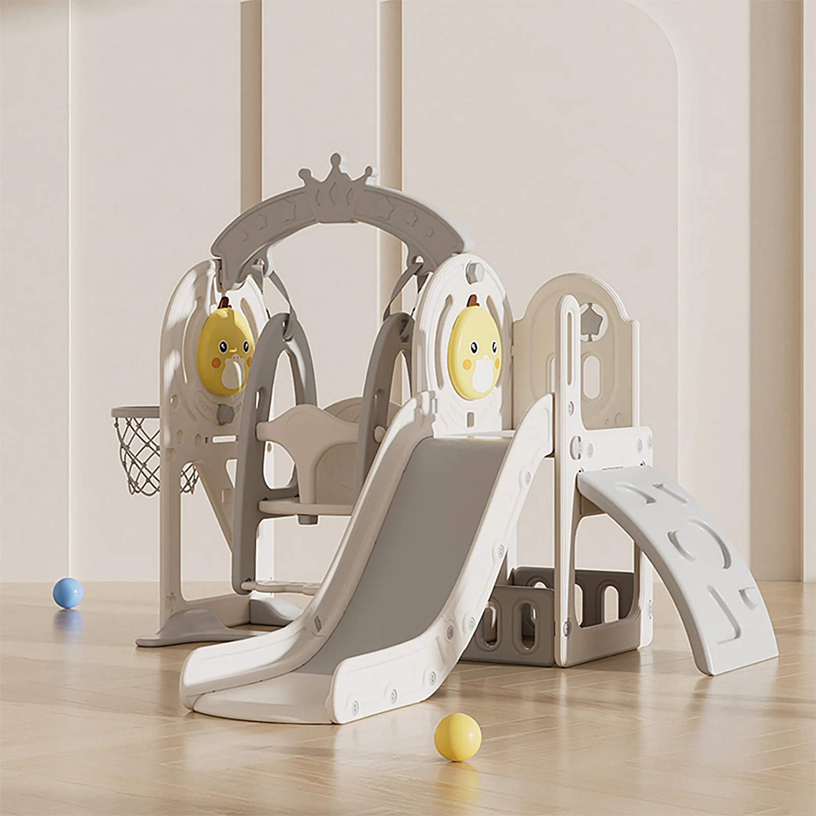 Kidkid 3 in 1 Toddler Slide and Swing Playset with Basketball Hoop
