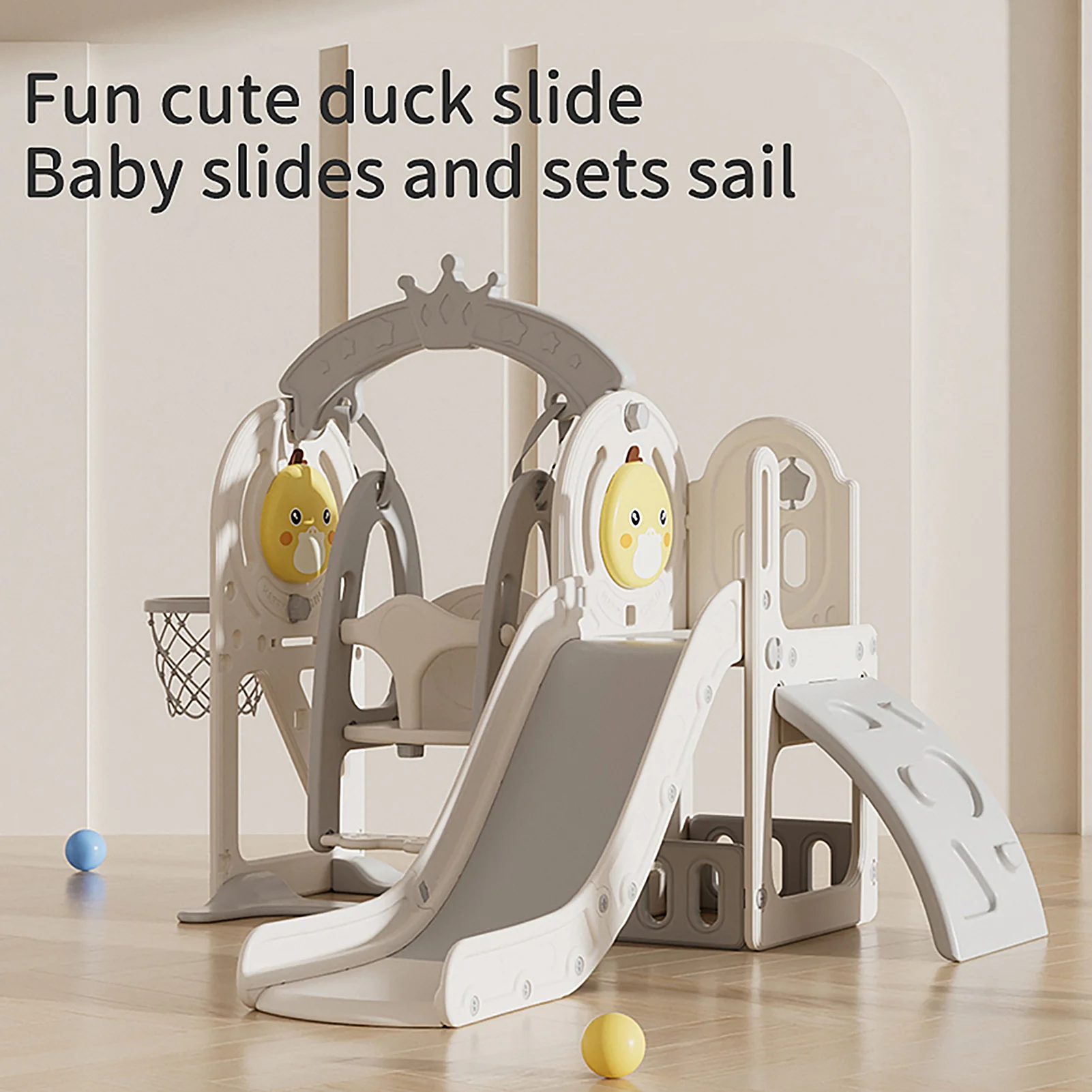 Kidkid 3 in 1 Toddler Slide and Swing Playset with Basketball Hoop - Image 2