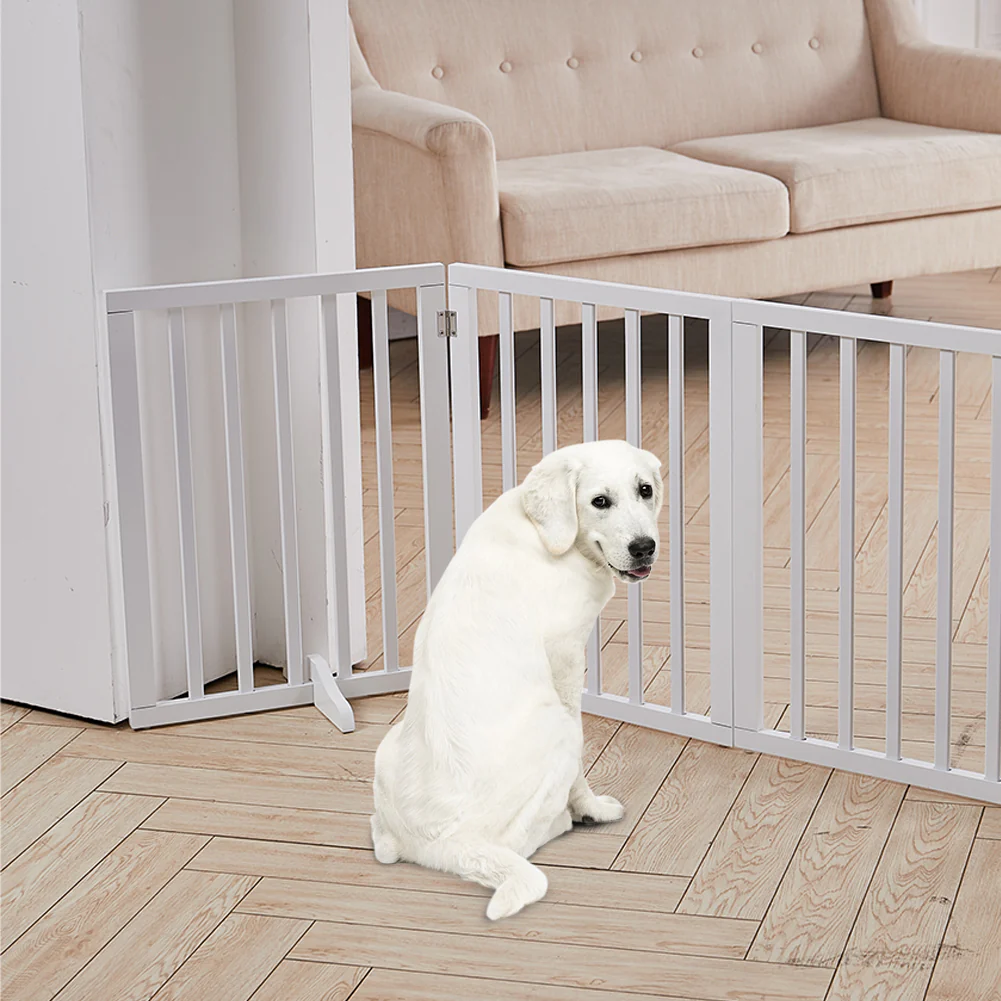 Freestanding Wooden Pet Gate With Three Foldable Panels