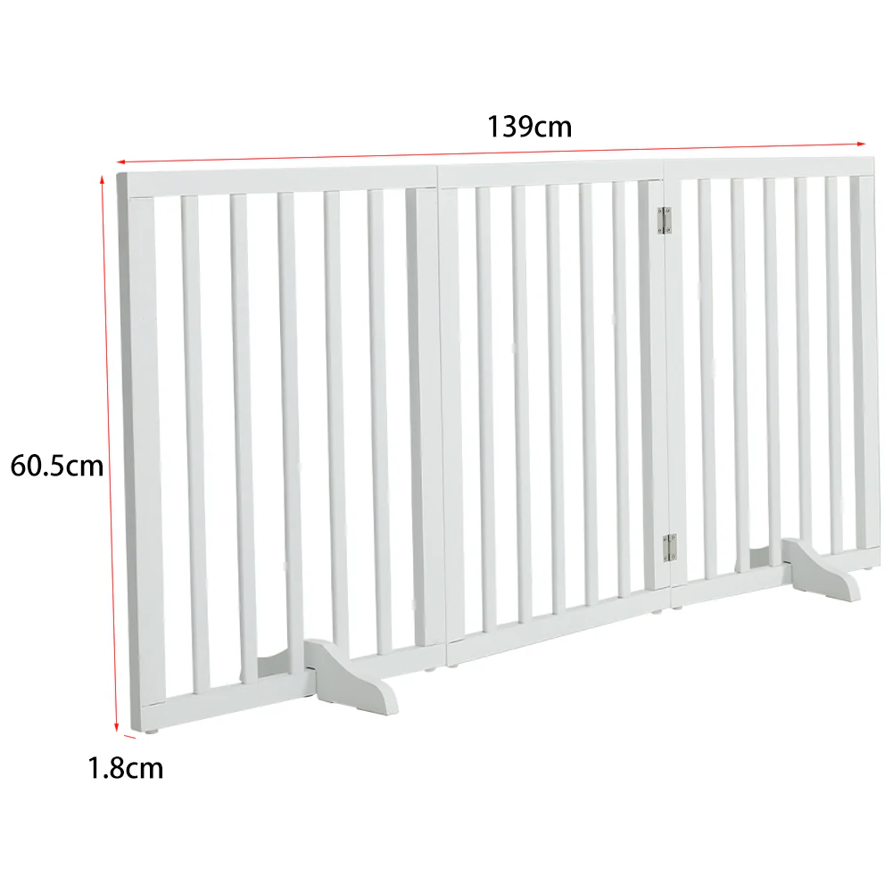 Freestanding Wooden Pet Gate With Three Foldable Panels - Image 7