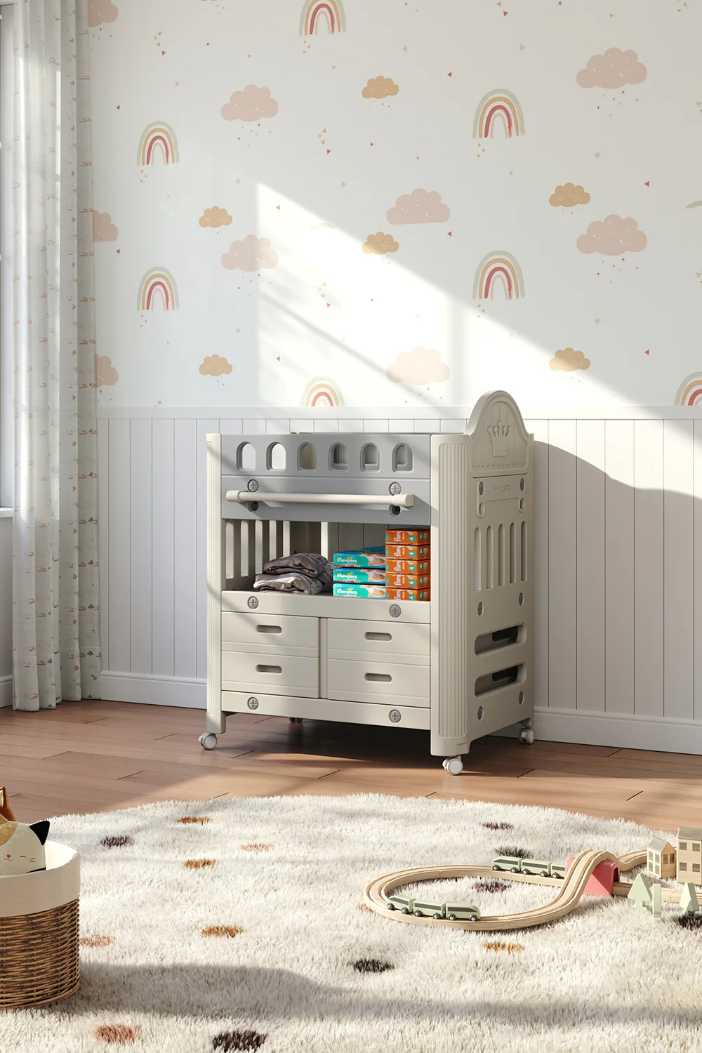 Kidkid Mobile Baby Changing Table with 4 Drawers and Storage Shelf - Image 2