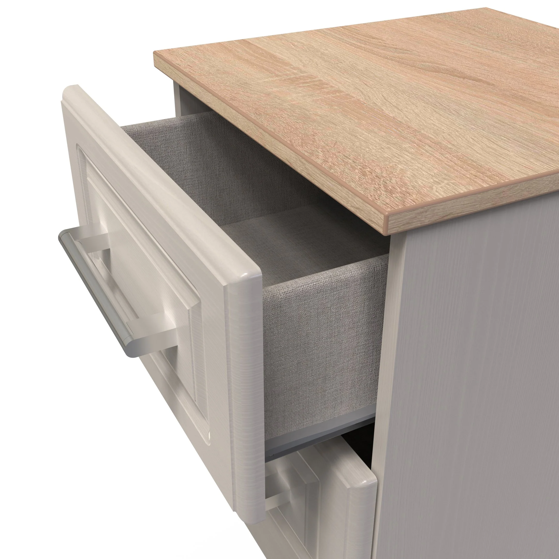 Kingston Ready Assembled 2 Drawer Bedside Cabinet in Kashmir Ash & Modern Oak - Image 11