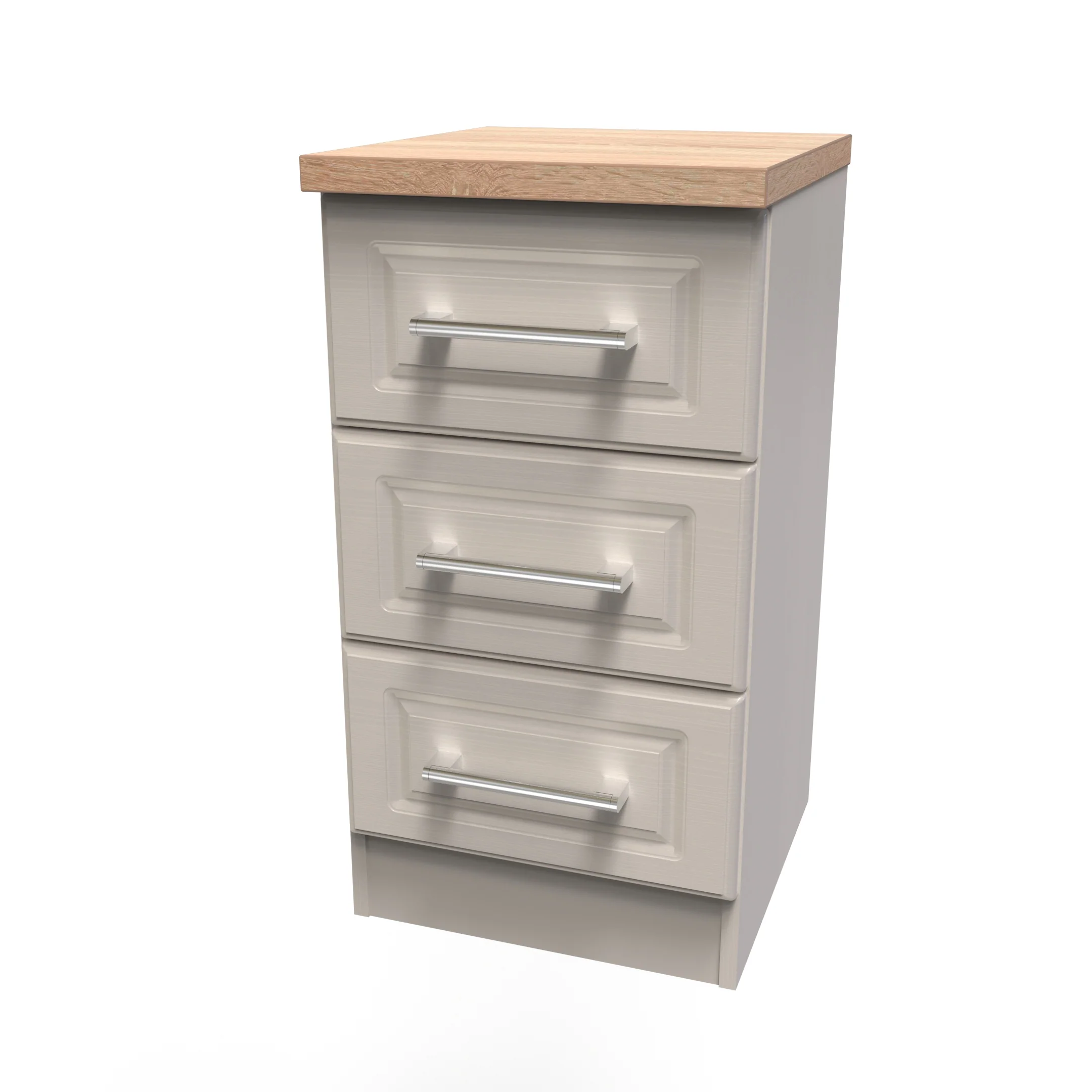 Kingston Ready Assembled 3 Drawer Bedside Cabinet in Kashmir Ash & Modern Oak - Image 4