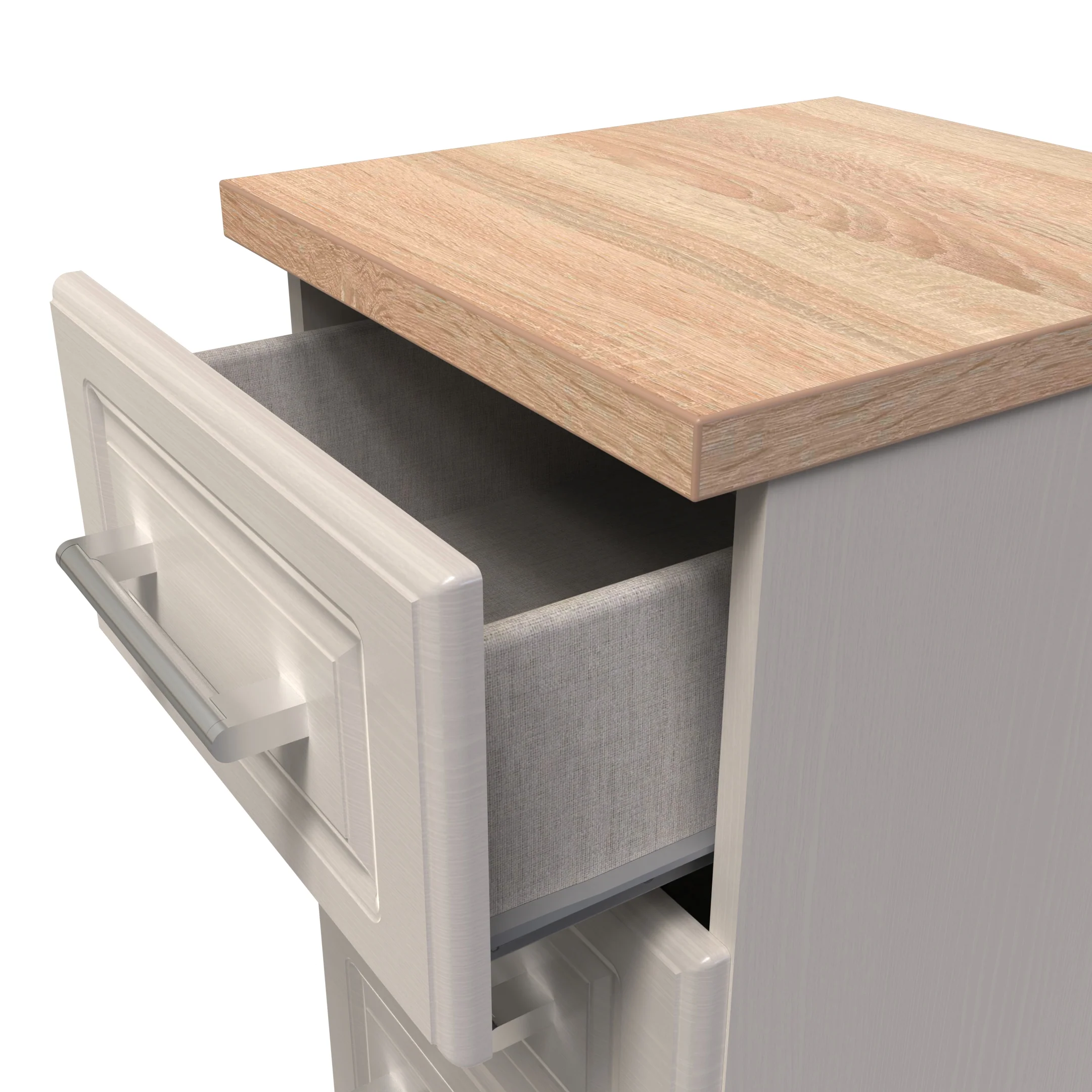 Kingston Ready Assembled 3 Drawer Bedside Cabinet in Kashmir Ash & Modern Oak - Image 6