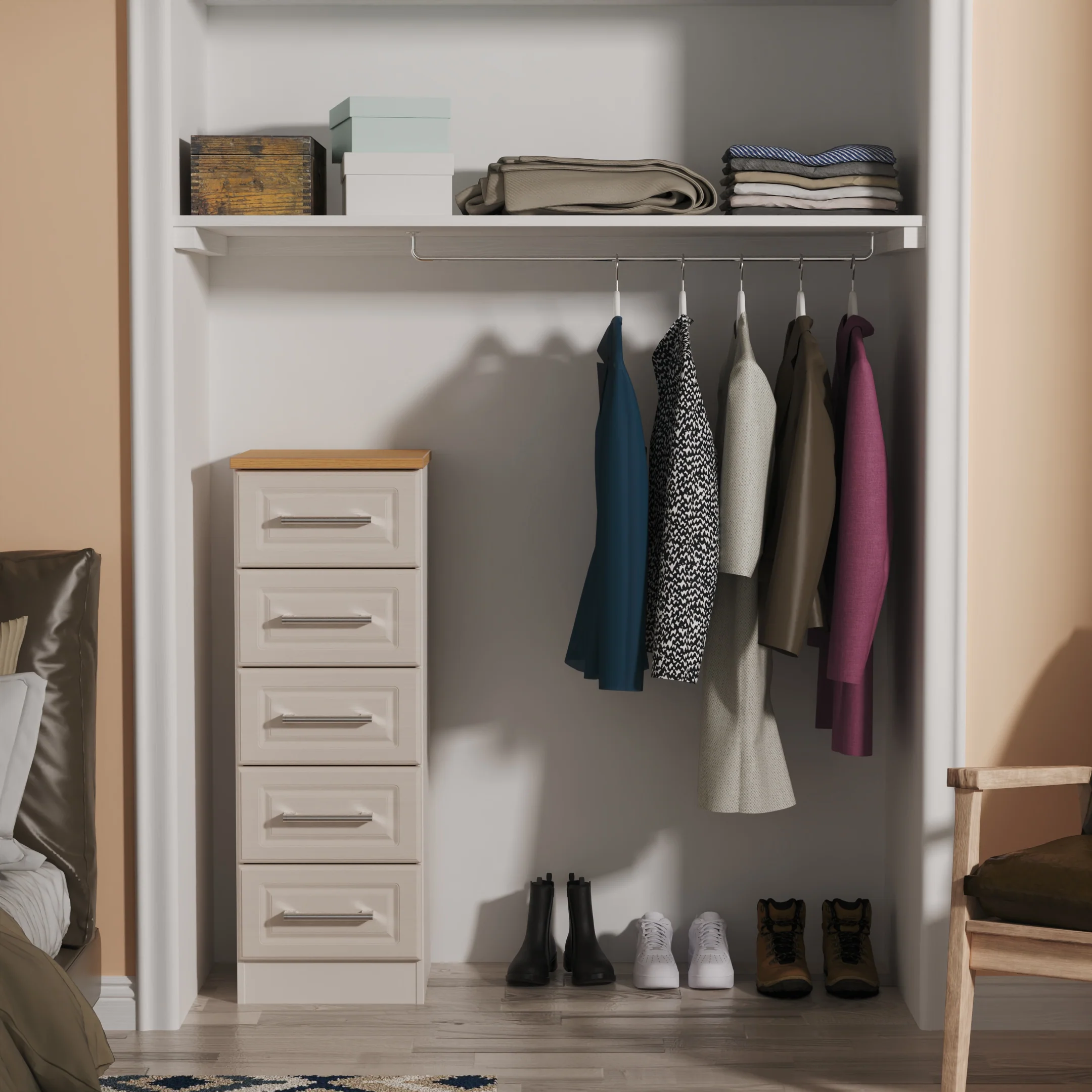 Kingston Ready Assembled 5 Drawer Tallboy in Kashmir Ash & Modern Oak