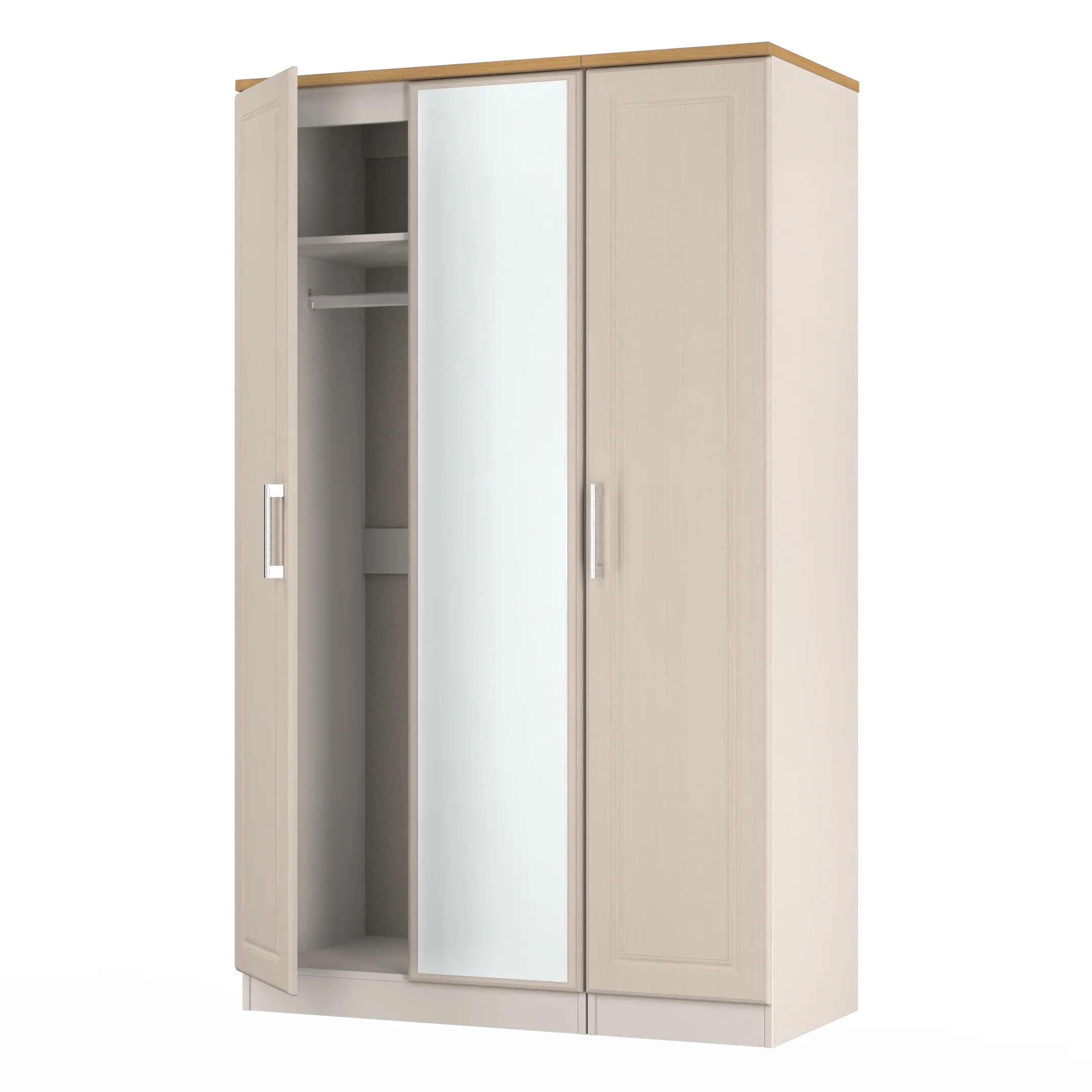 Kingston Ready Assembled Triple Mirror Wardrobe in Kashmir Ash & Modern Oak - Image 6