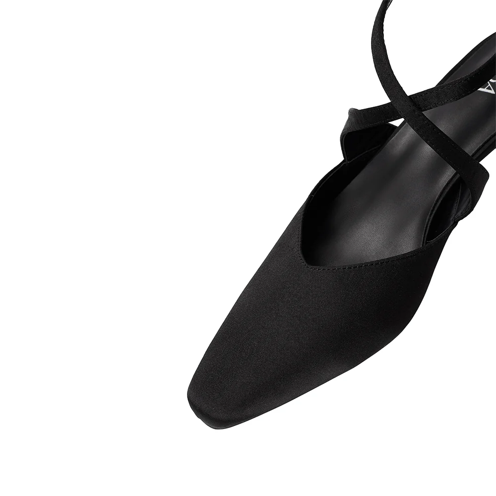 Kitten Heel Slingback Squared-off Closed Toe Heels Pumps - Image 7